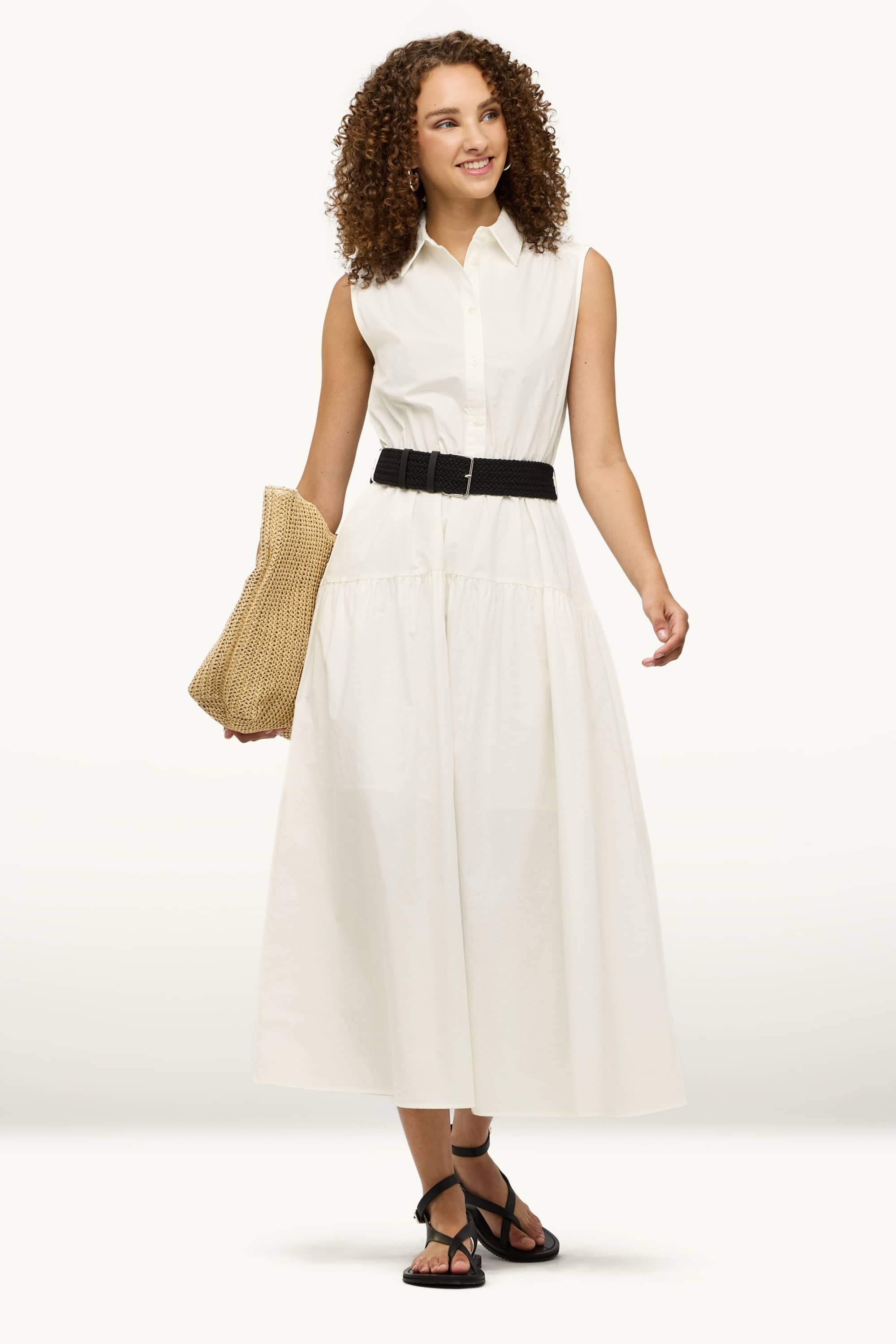 Dress with belt - straight fit white