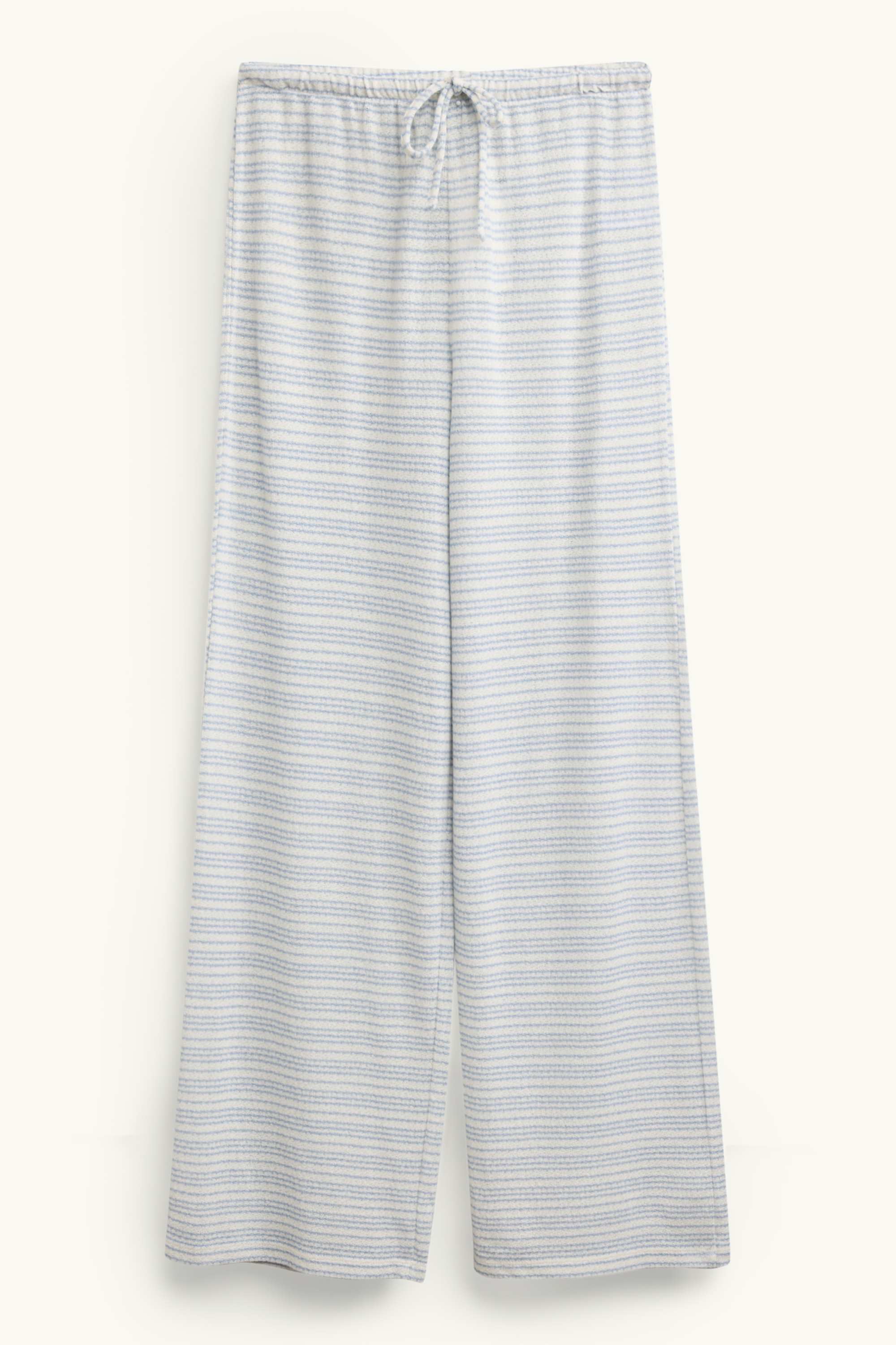 Knitted trousers - mid-rise waist - wide leg - striped blue / white