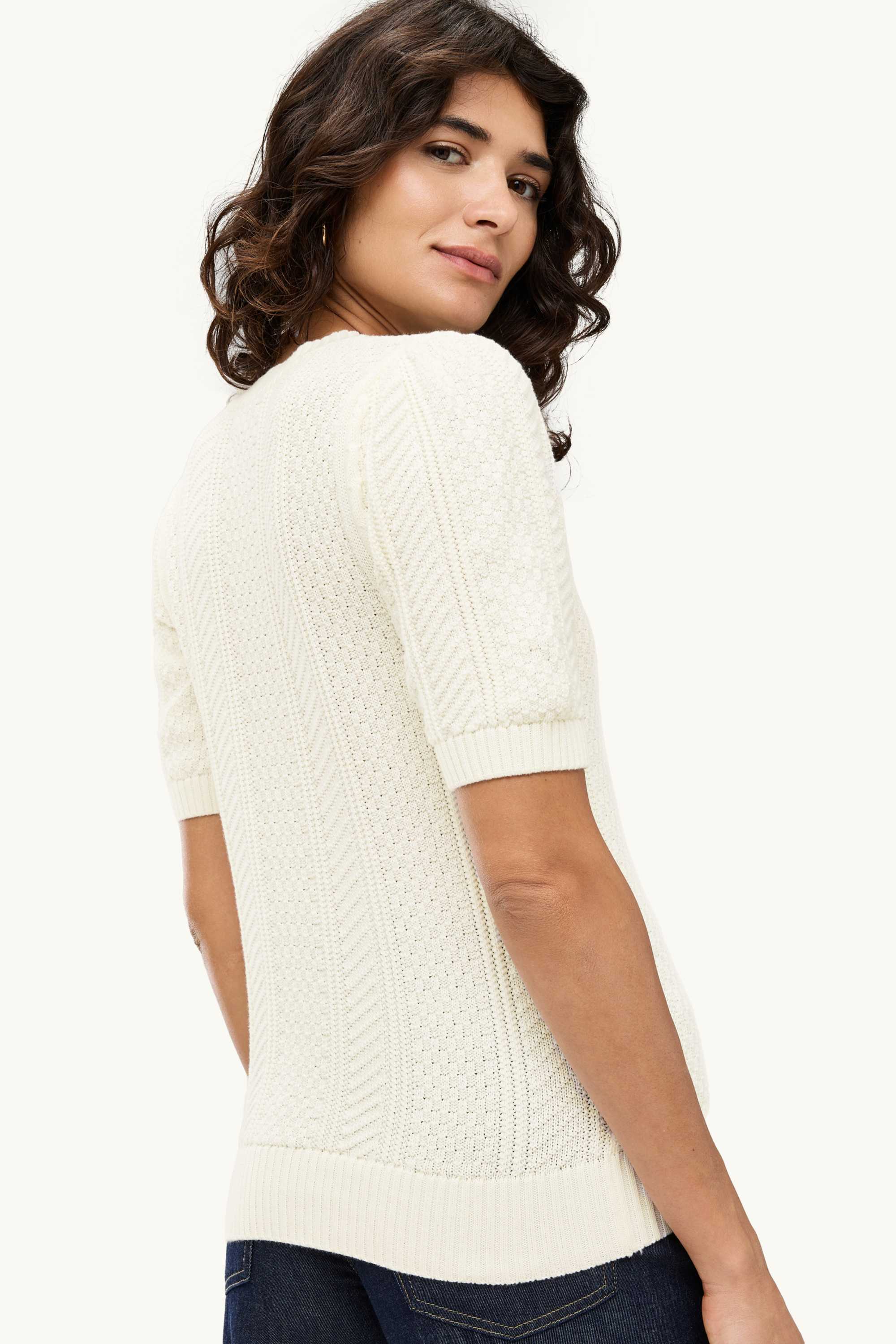 Knitted jumper - short sleeve - cable knit pattern cremewhite