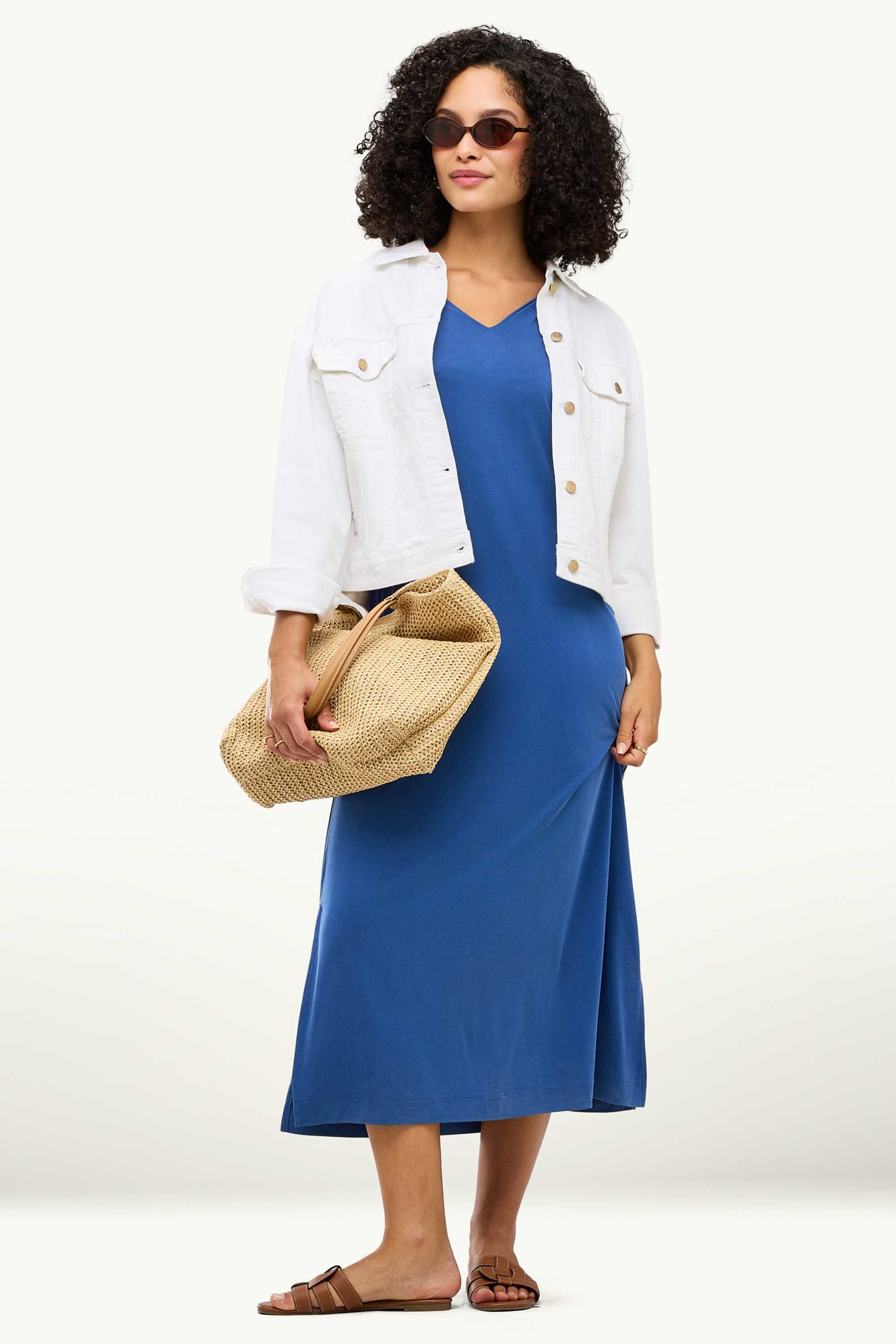 V-neck dress - straight fit blue