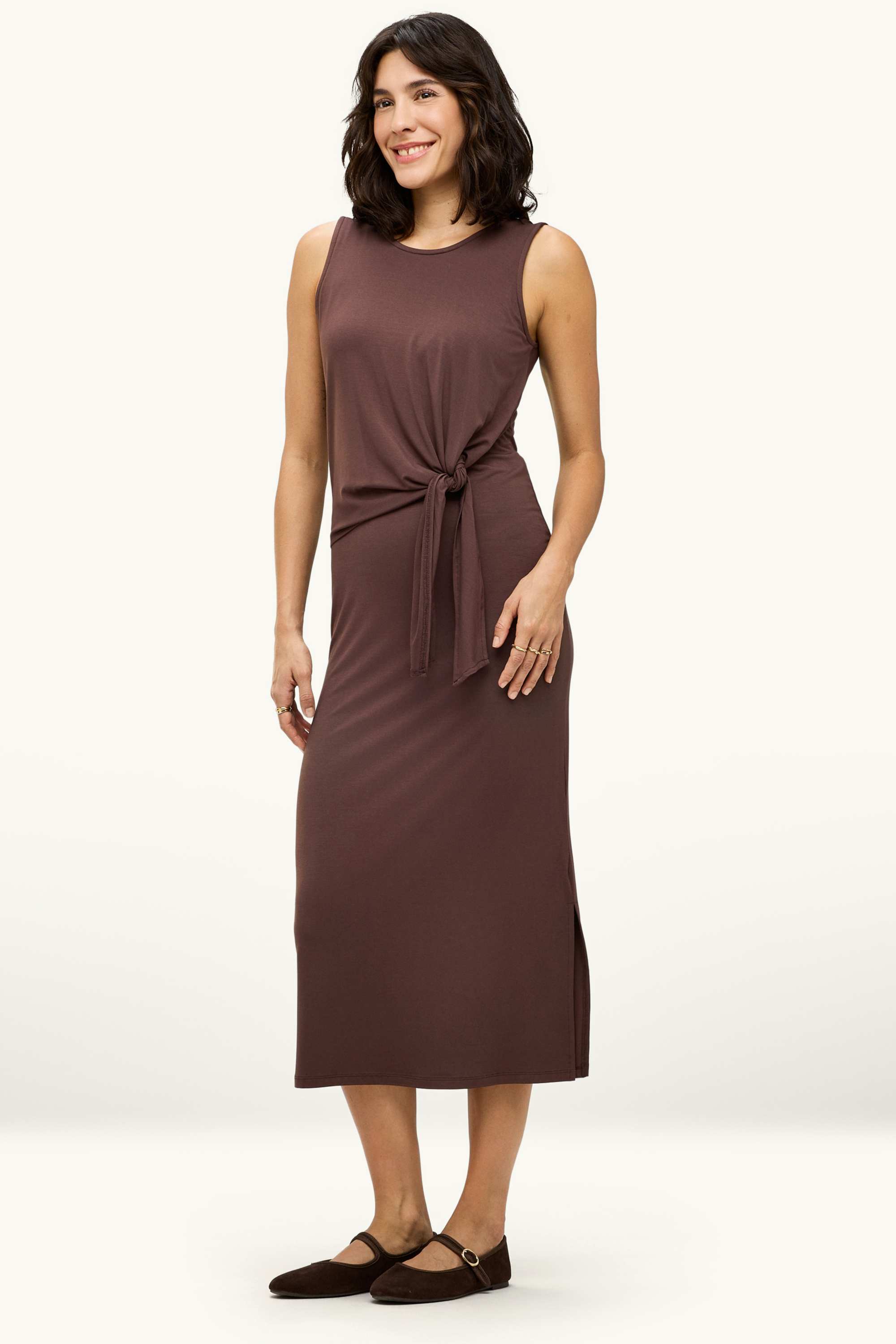 Viscose dress - straight fit brown