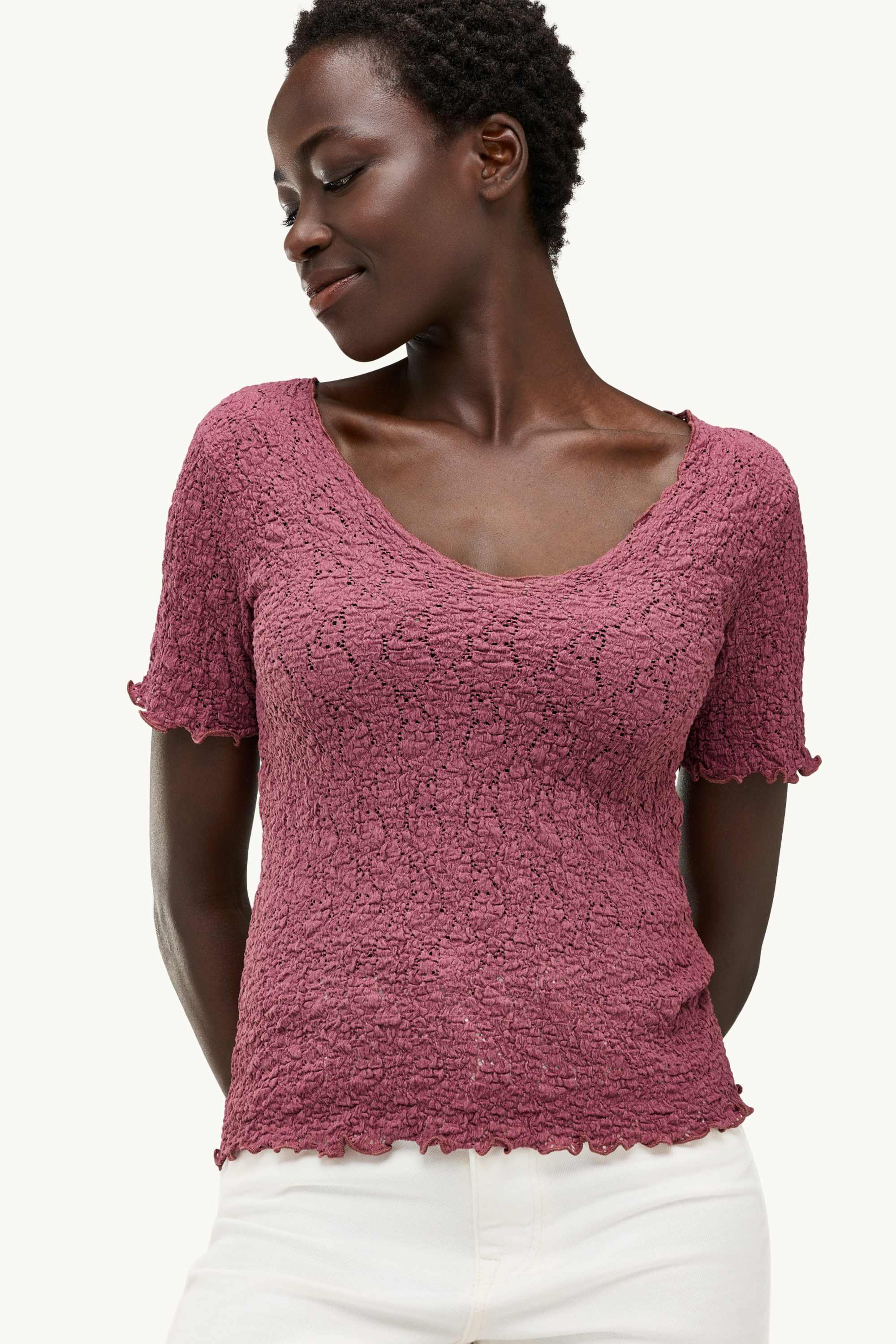 T-shirt - regular fit - textured dark red