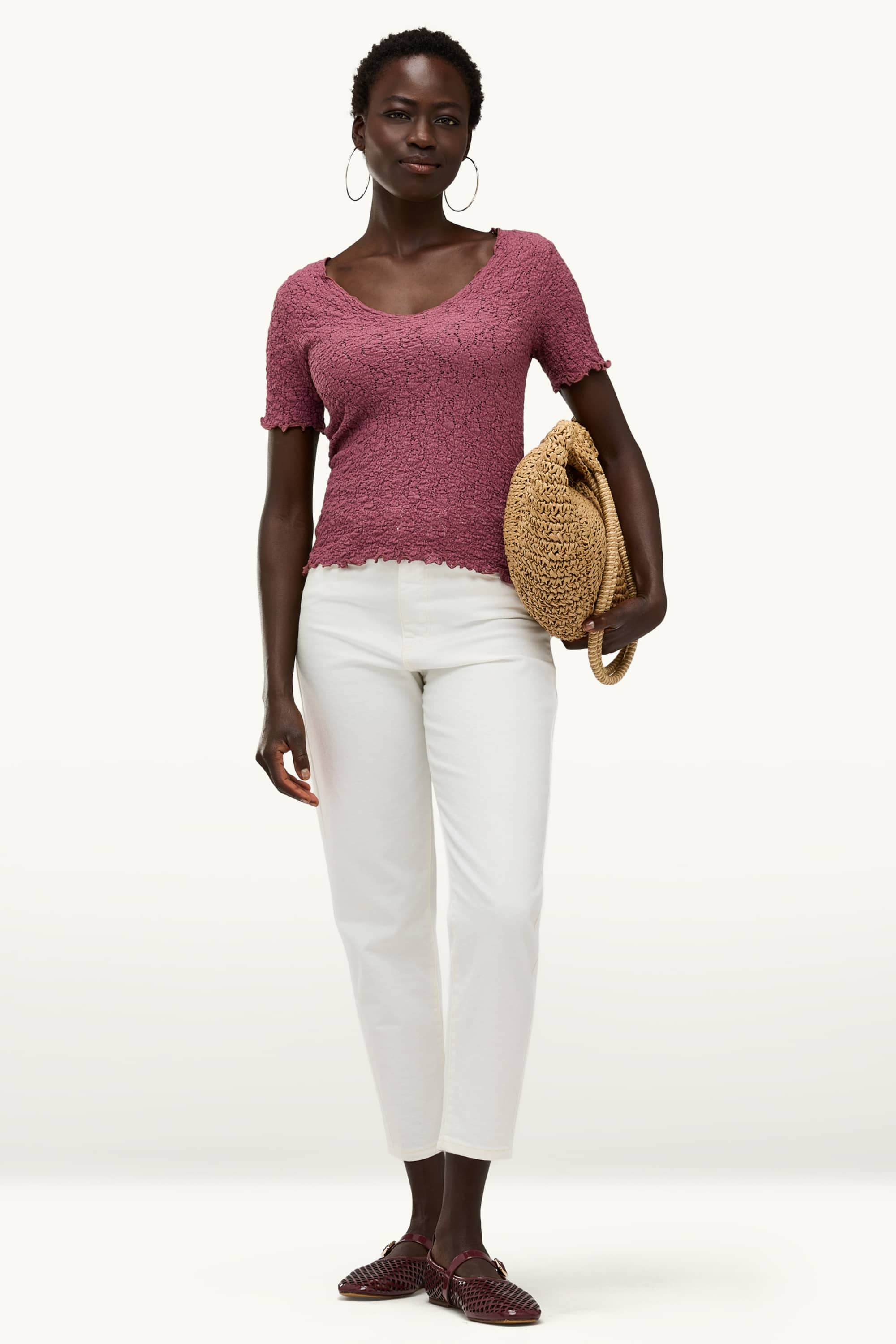 T-shirt - regular fit - textured dark red