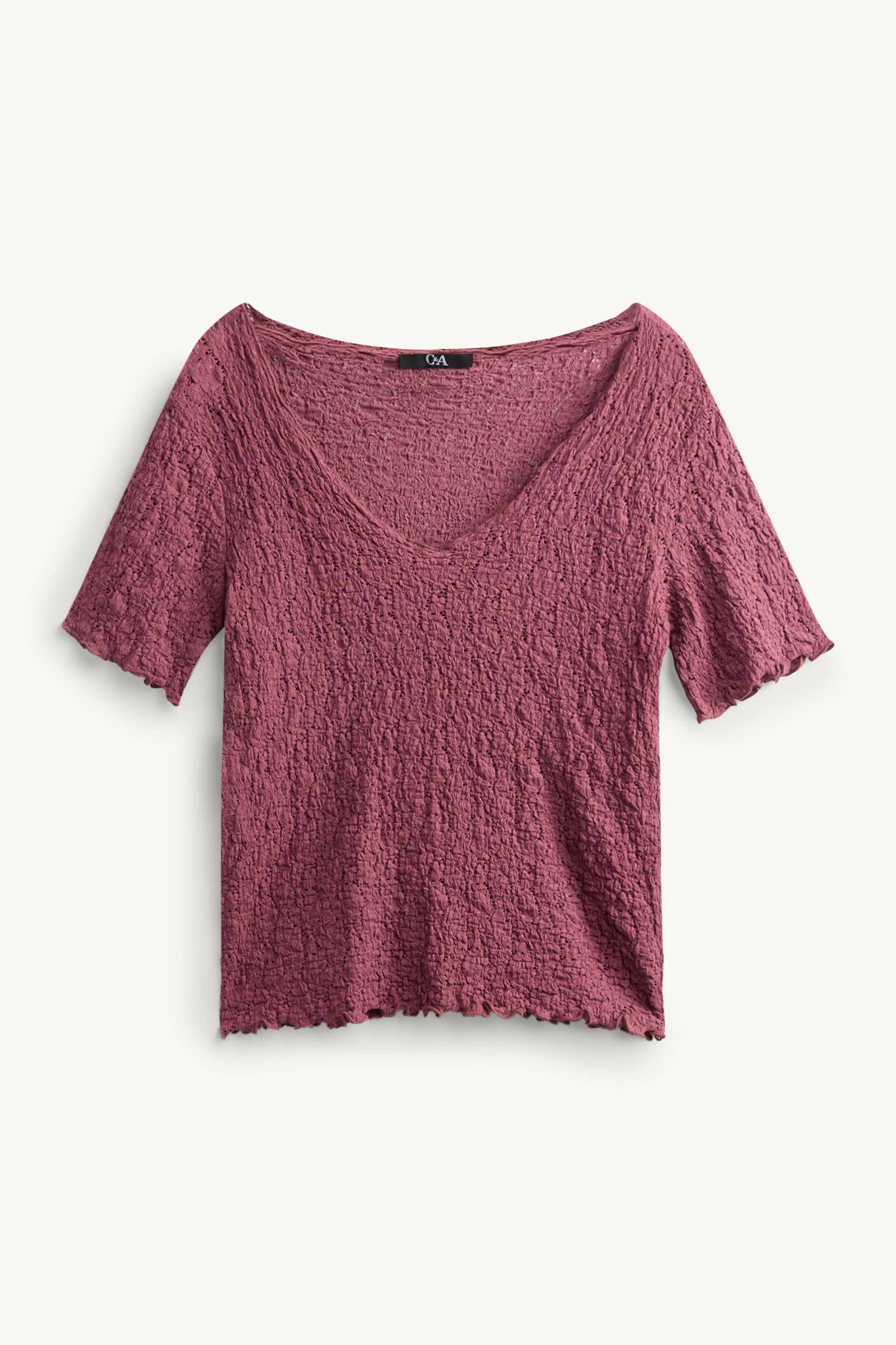 T-shirt - regular fit - textured dark red