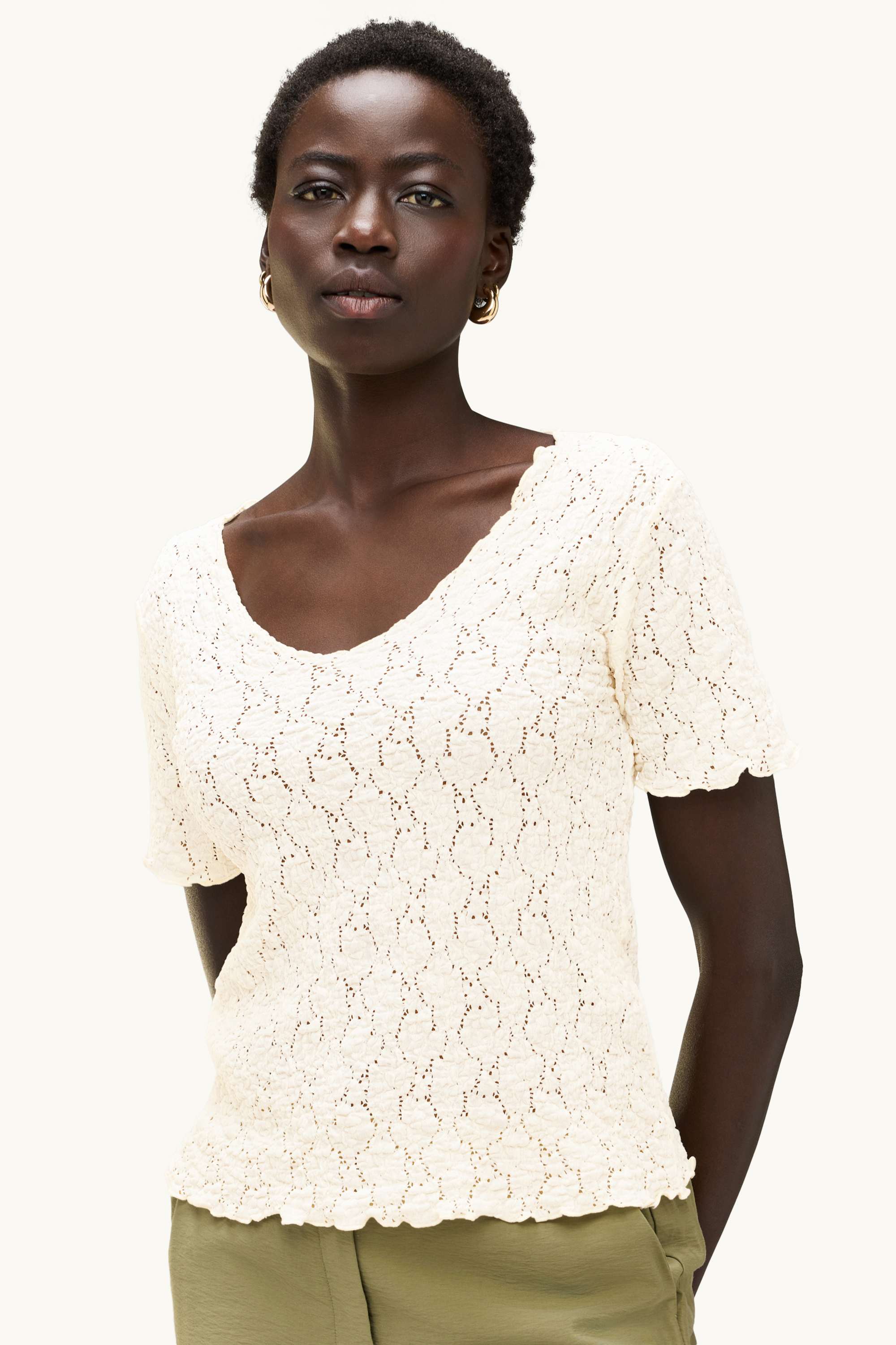 T-shirt - regular fit - textured creme