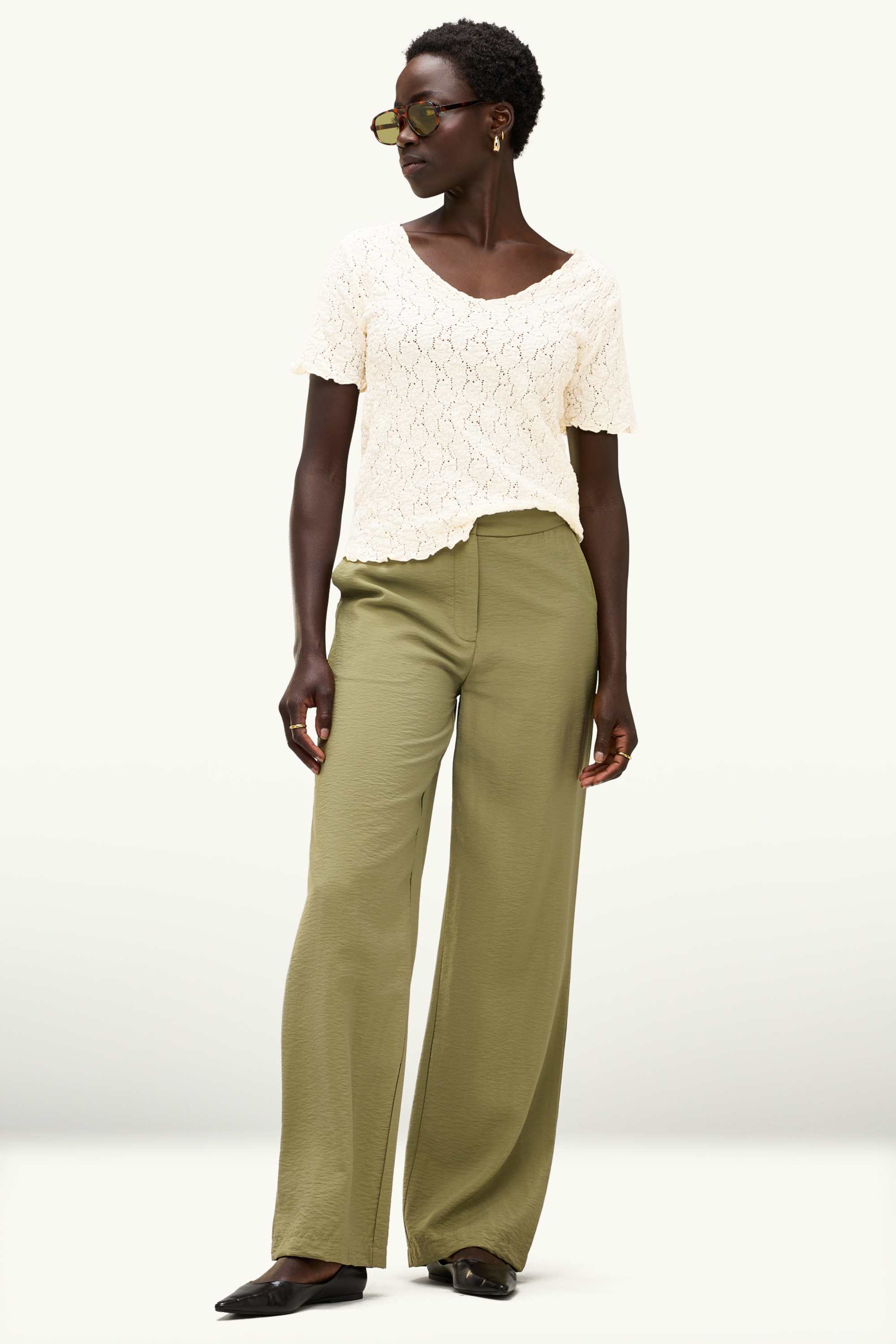 T-shirt - regular fit - textured creme