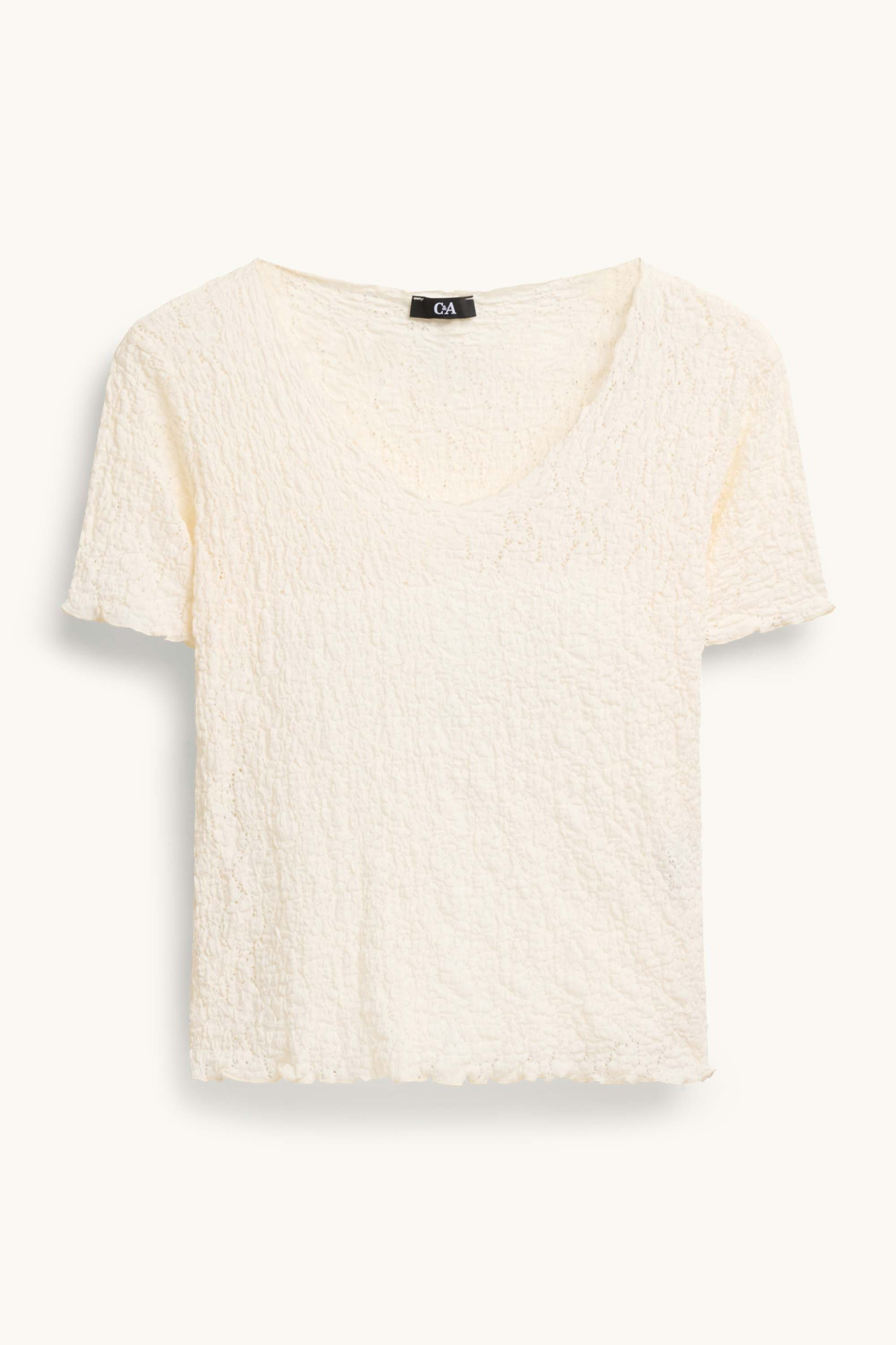 T-shirt - regular fit - textured creme