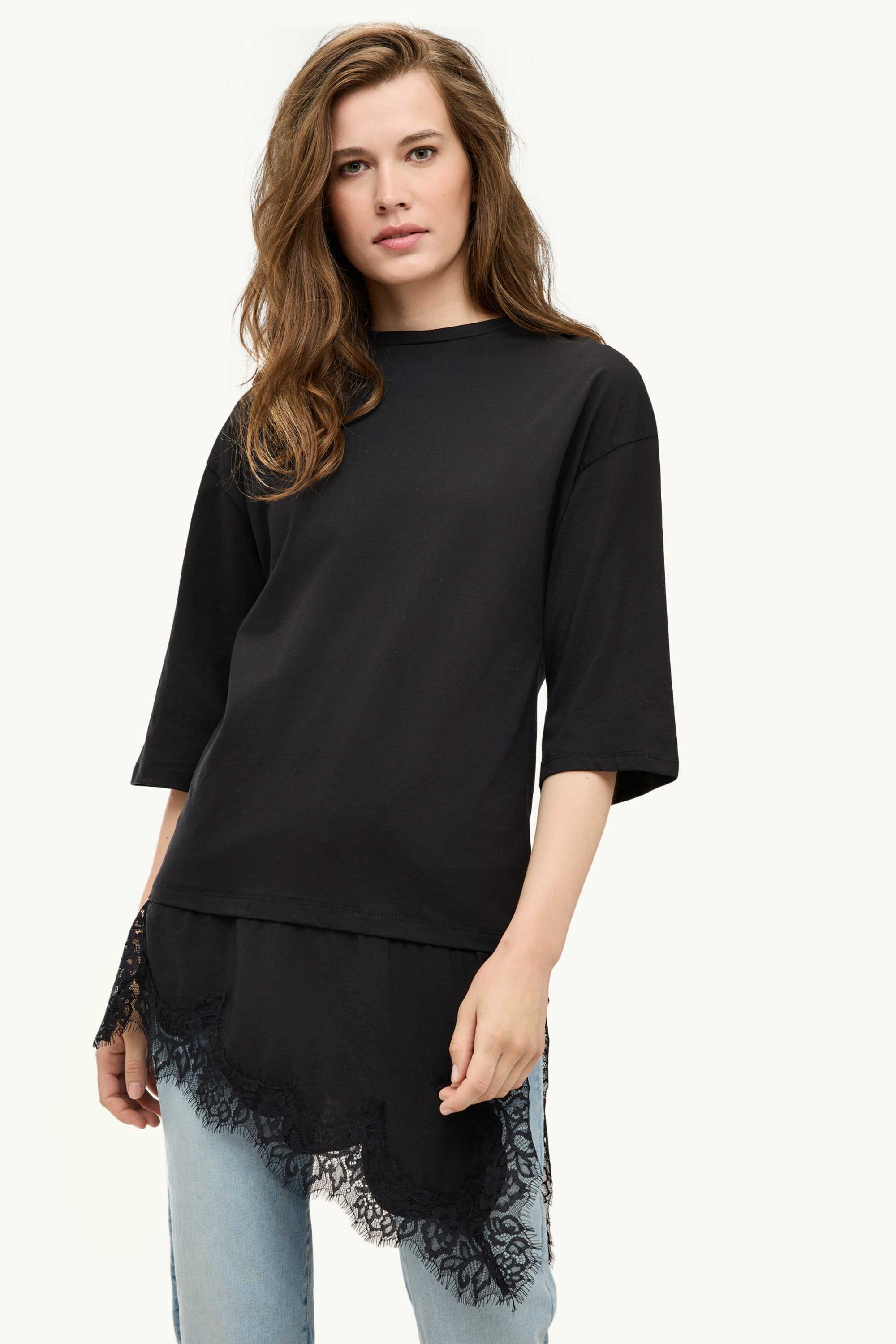 T-shirt - regular fit - 2-in-1 look black