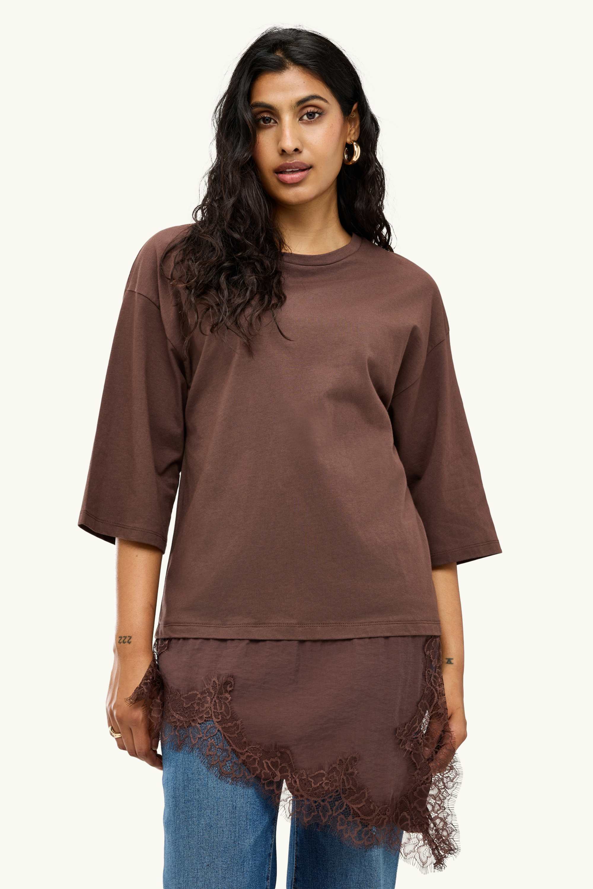 T-shirt - regular fit - 2-in-1 look dark brown