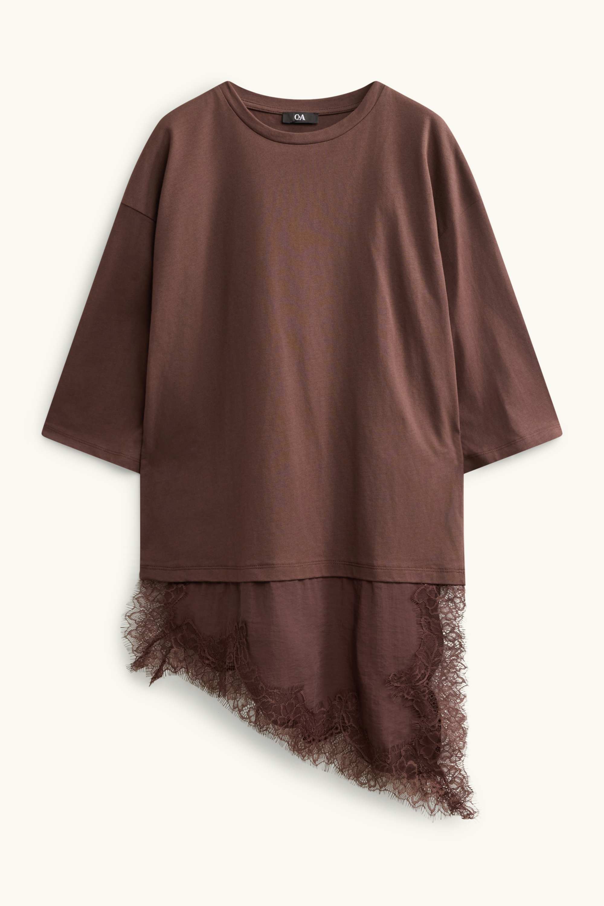 T-shirt - regular fit - 2-in-1 look dark brown