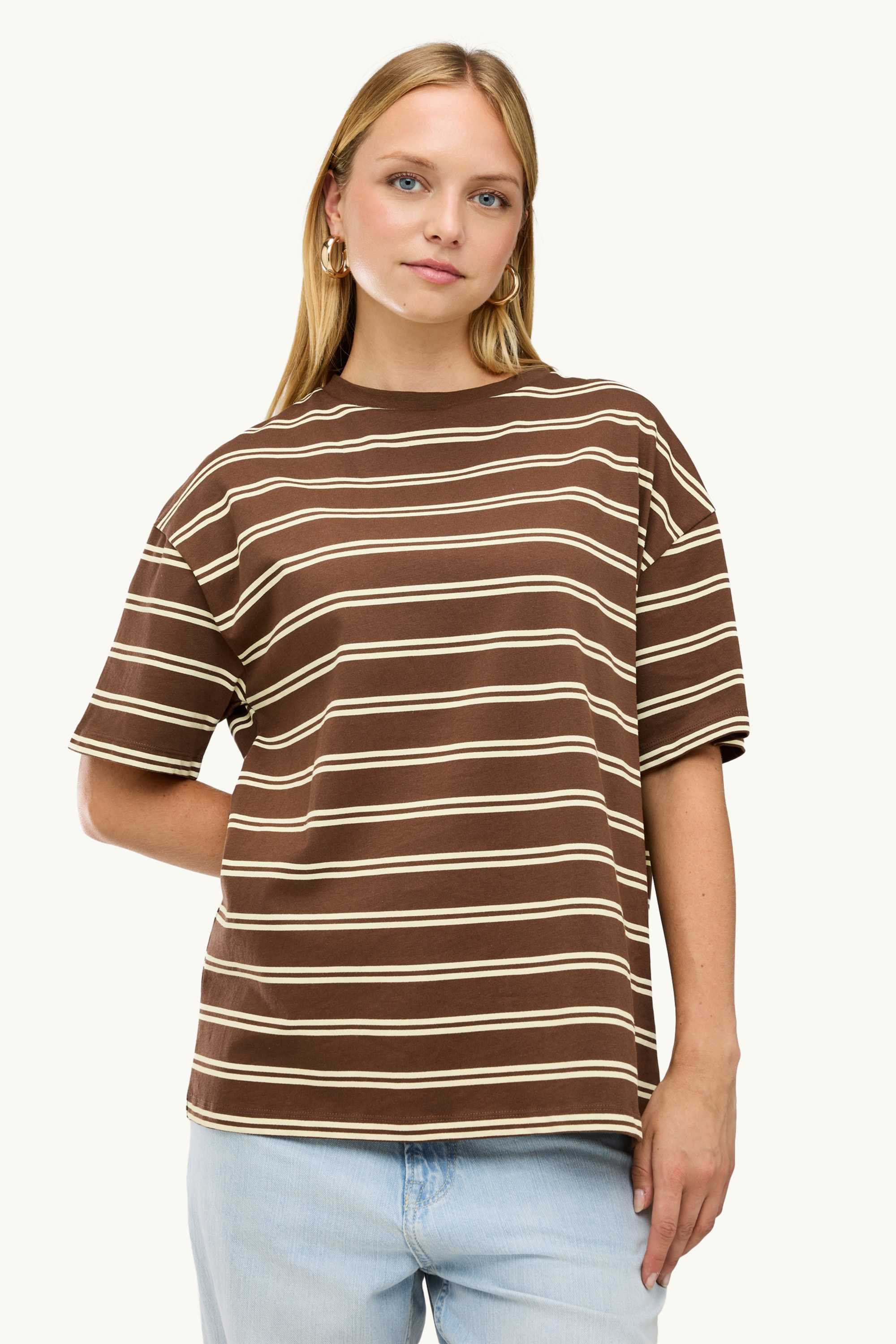 T-shirt - oversized - striped brown / yellow