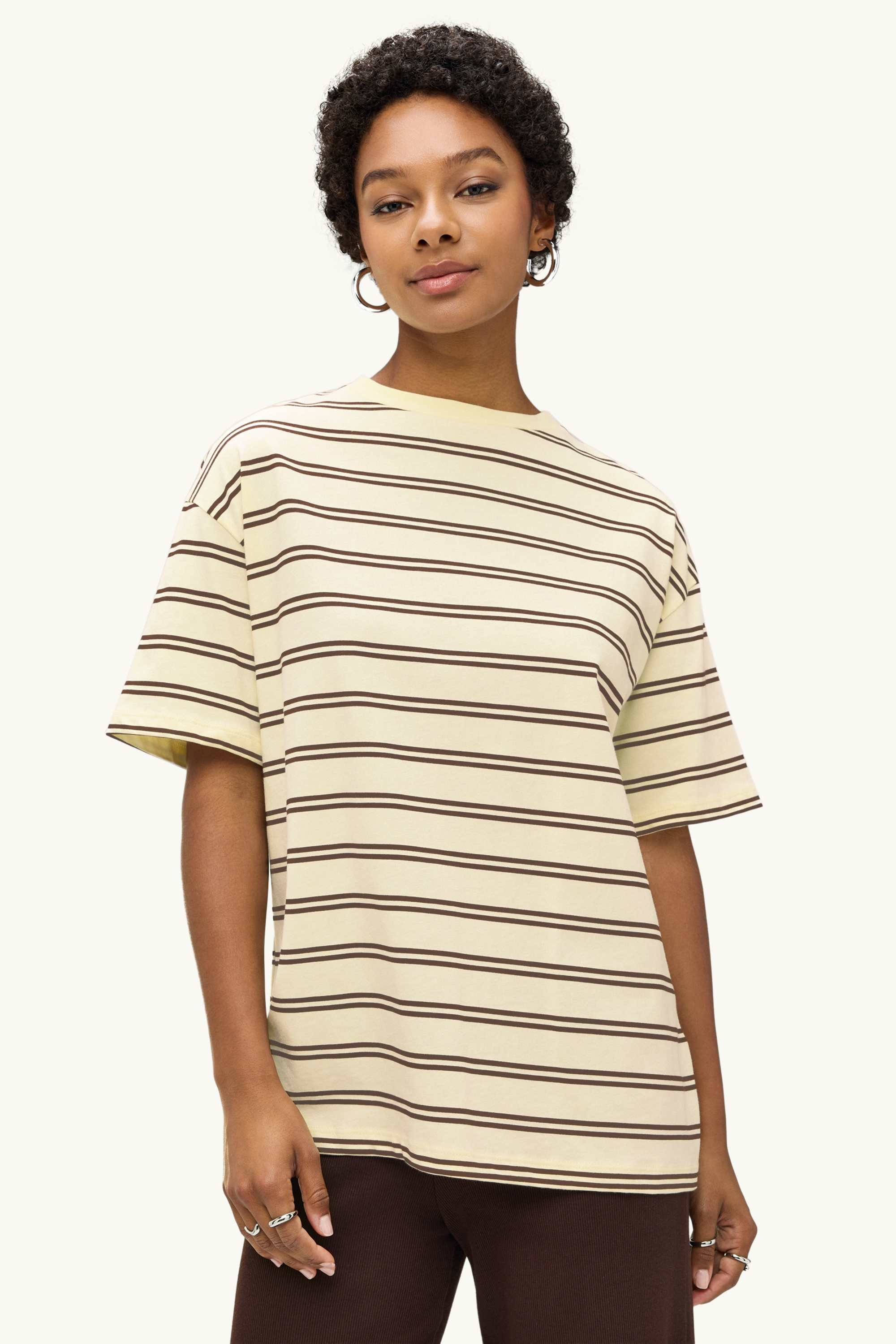 T-shirt - oversized - striped brown / cremewhite