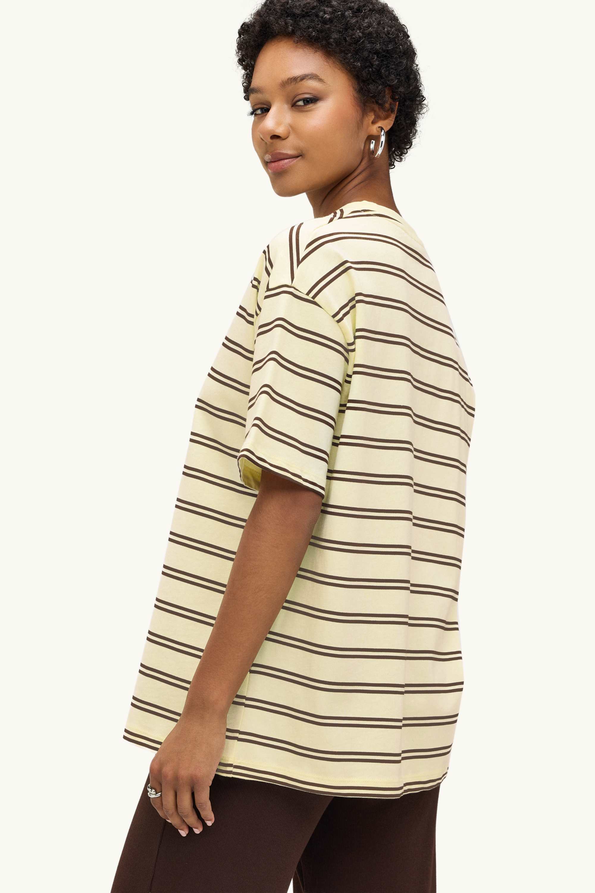 T-shirt - oversized - striped brown / cremewhite