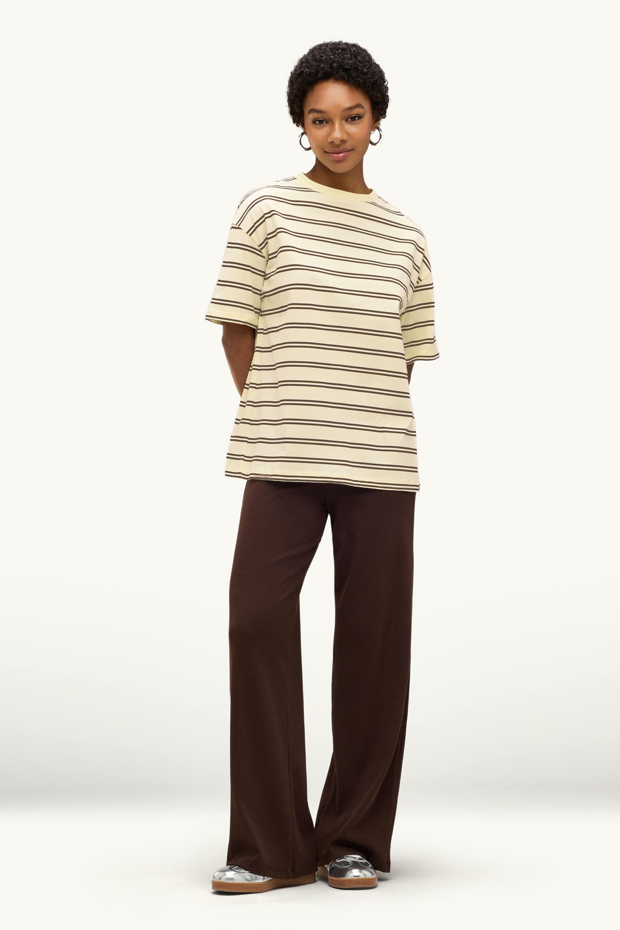 T-shirt - oversized - striped brown / cremewhite
