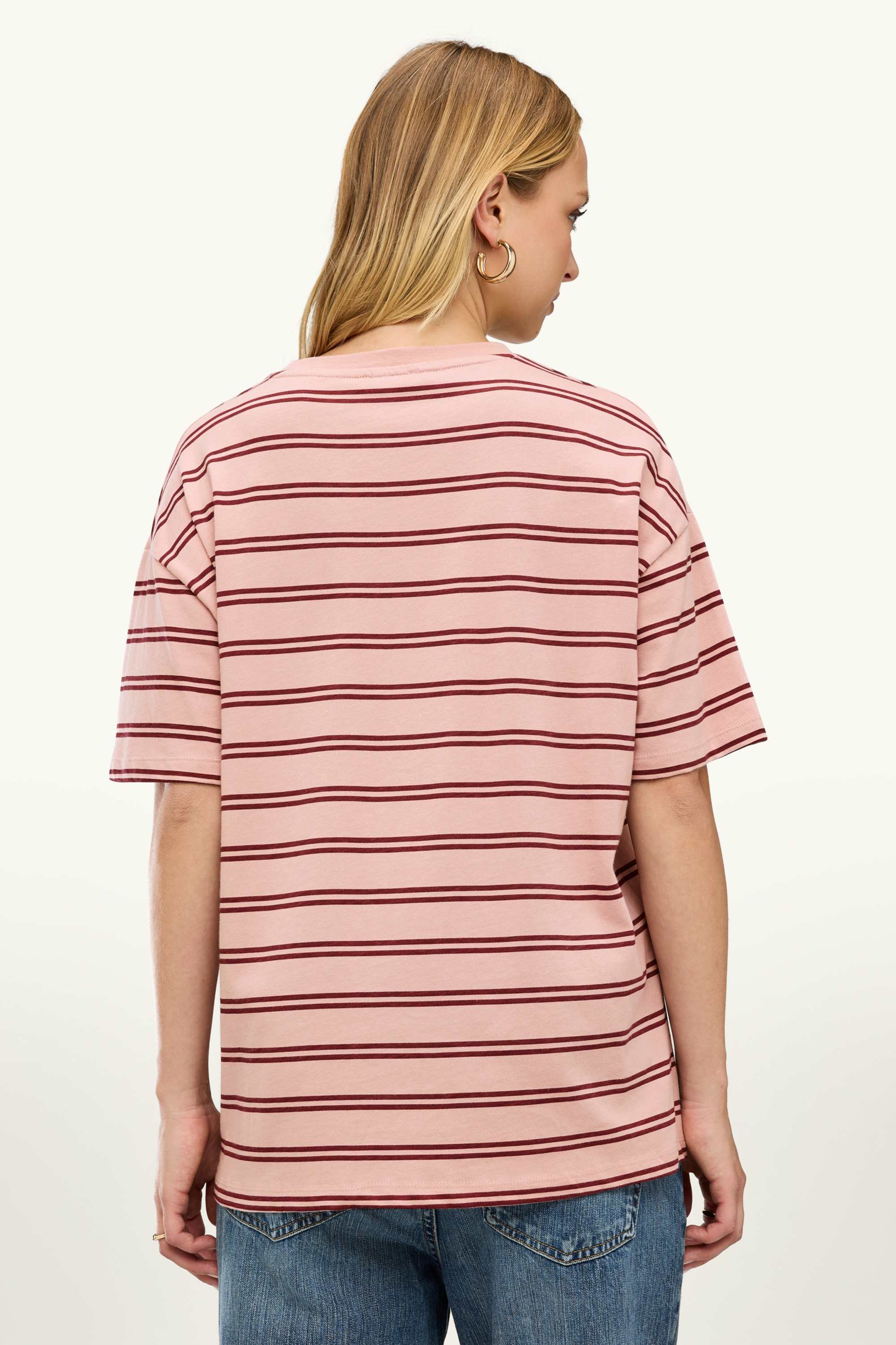 T-shirt - oversized - striped rose / dark red