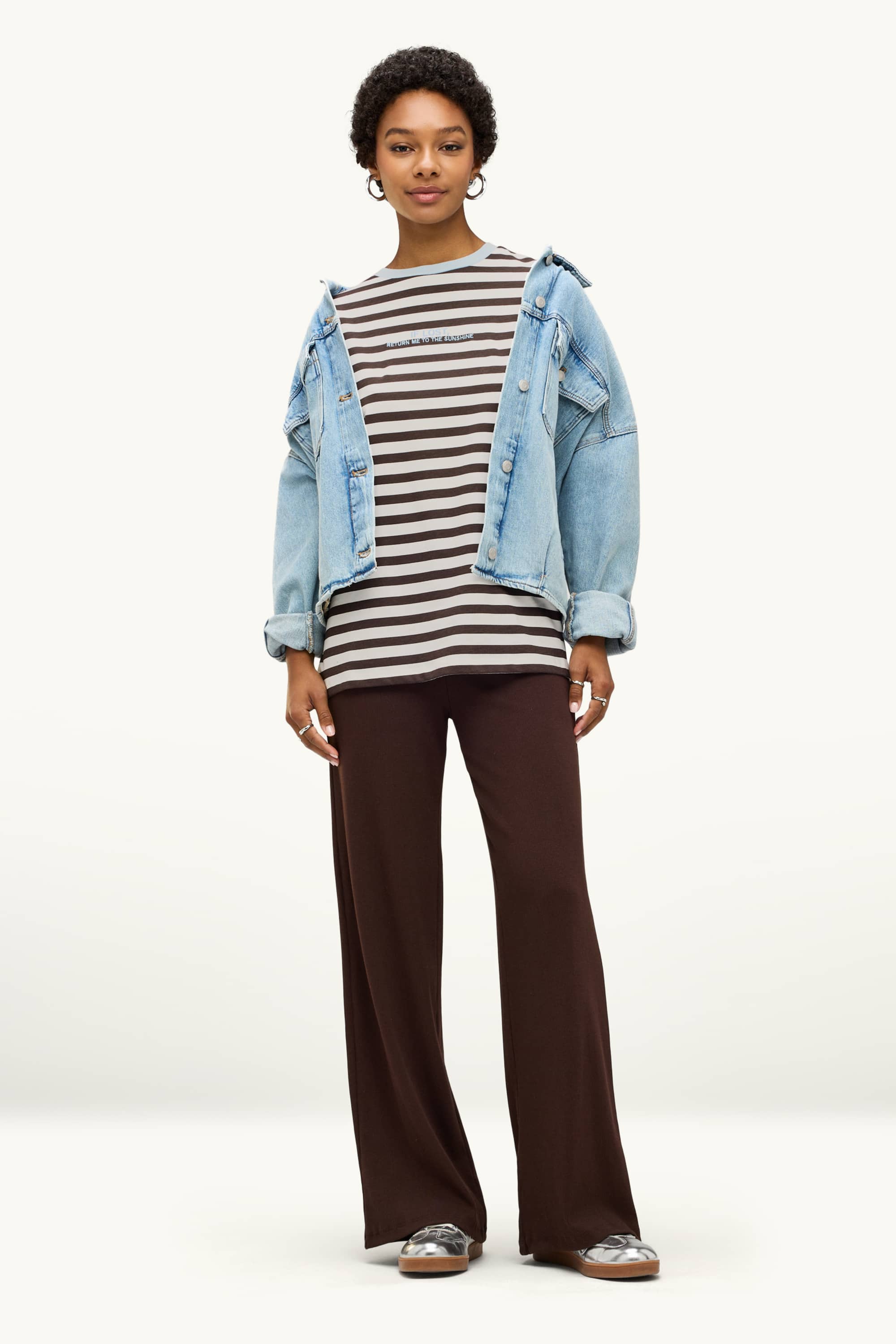 T-shirt - oversized - striped brown / cremewhite