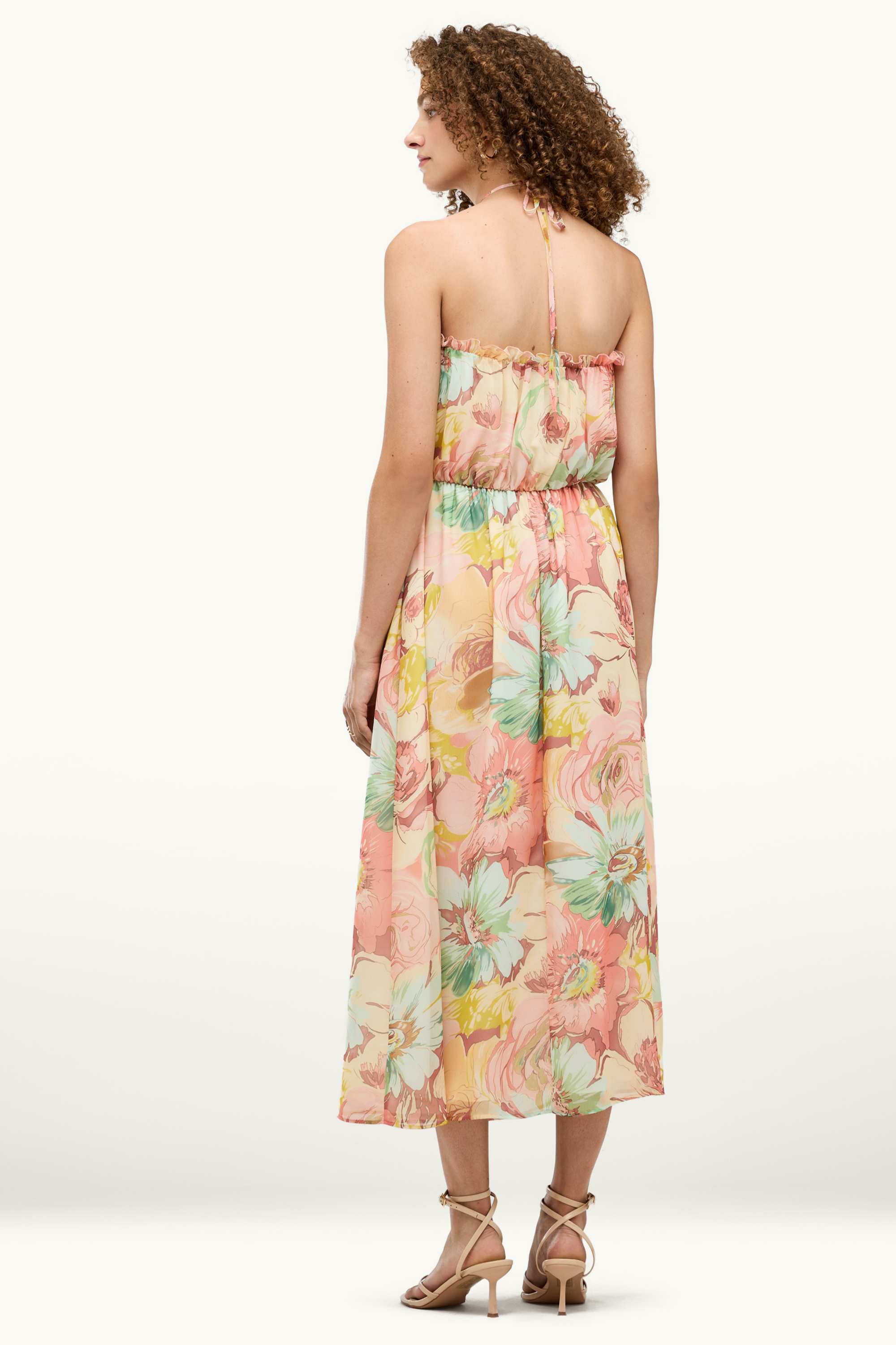 Chiffon dress - straight fit - floral green / rose