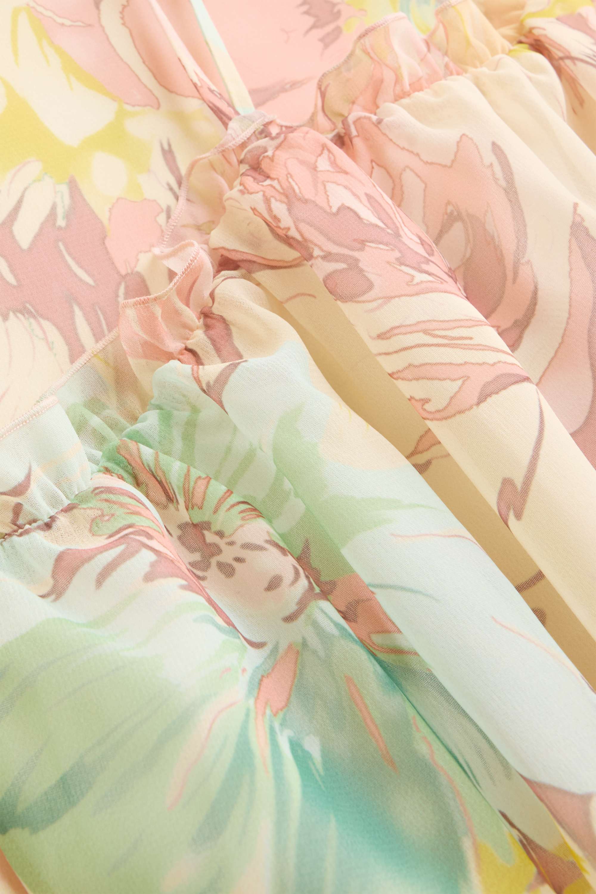 Chiffon dress - straight fit - floral green / rose