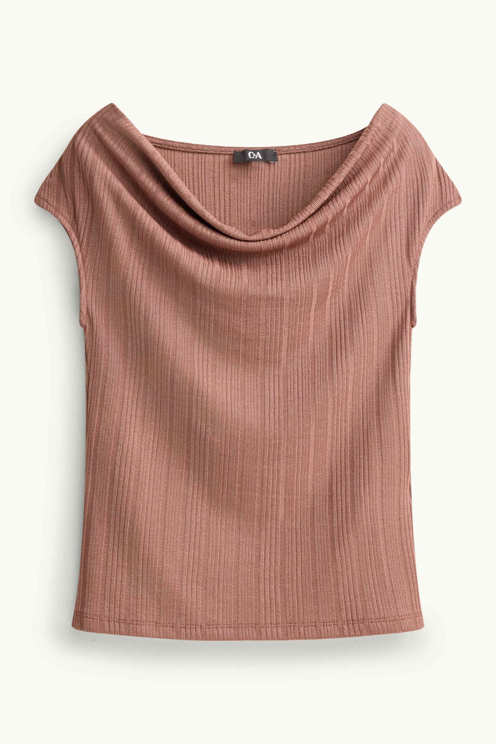 Top - striped - textured dark rose