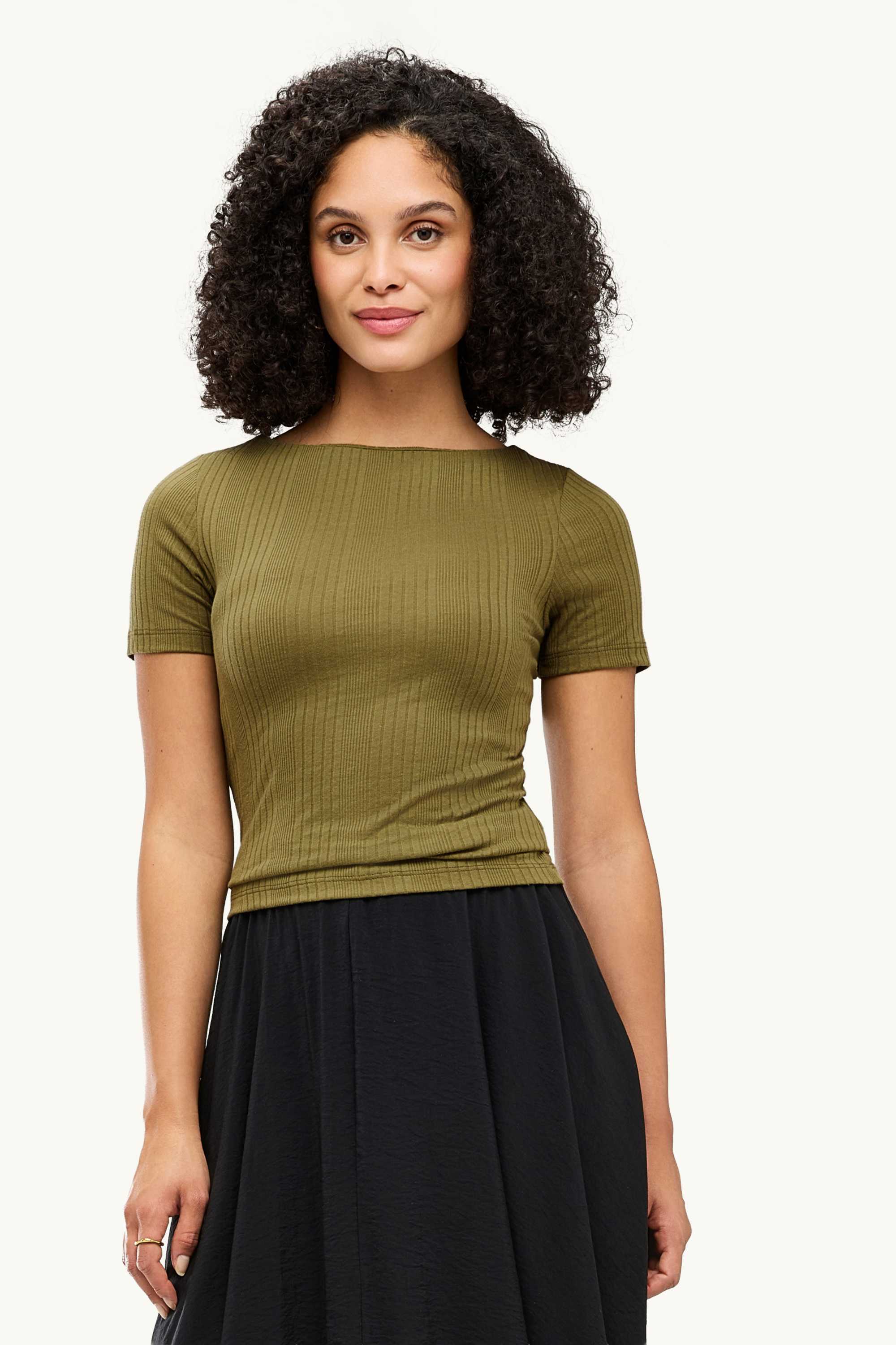 T-shirt - regular fit - ribbed- striped khaki