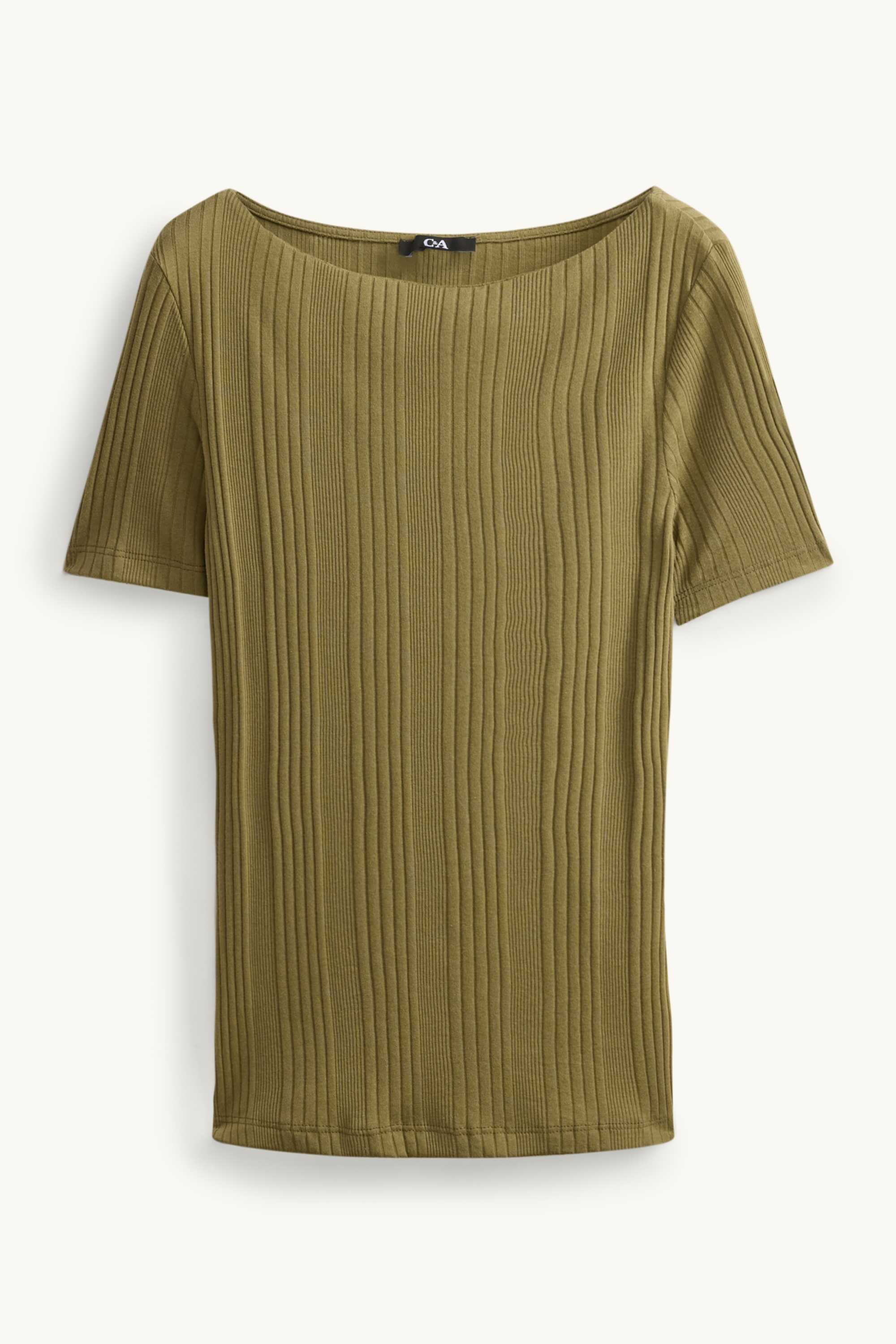 T-shirt - regular fit - ribbed- striped khaki