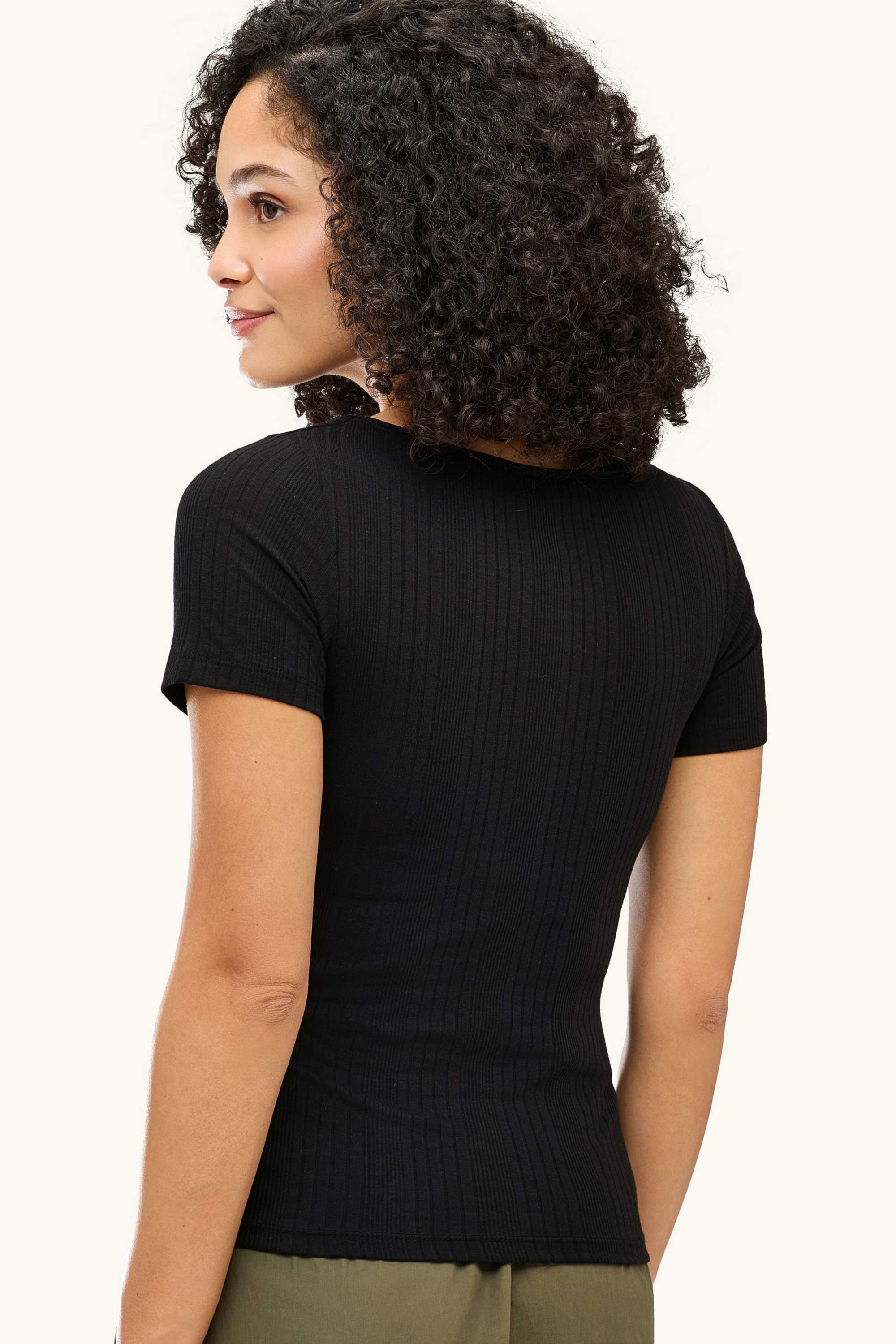 T-shirt - regular fit - ribbed- striped black