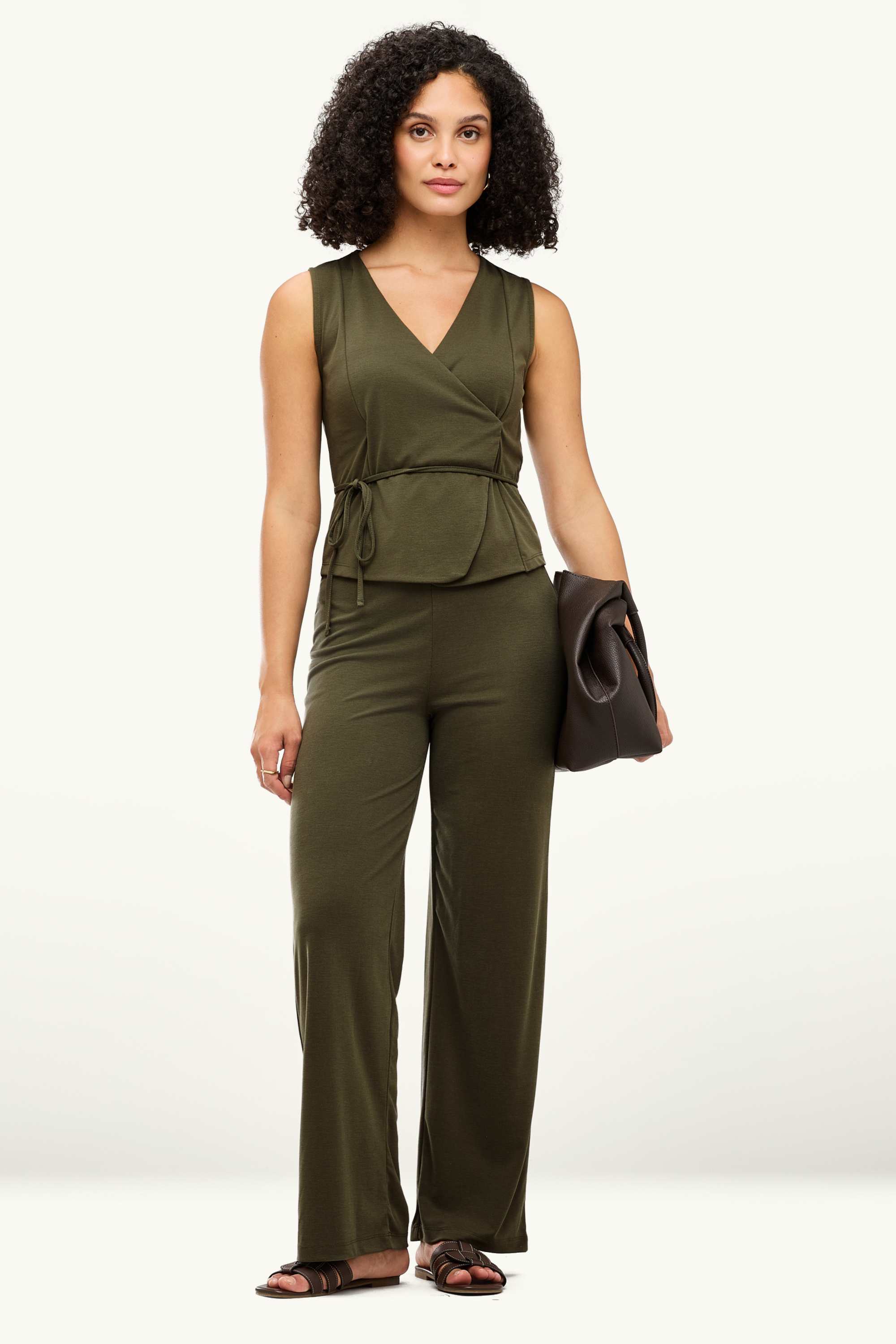 V-neck wrap top dark green
