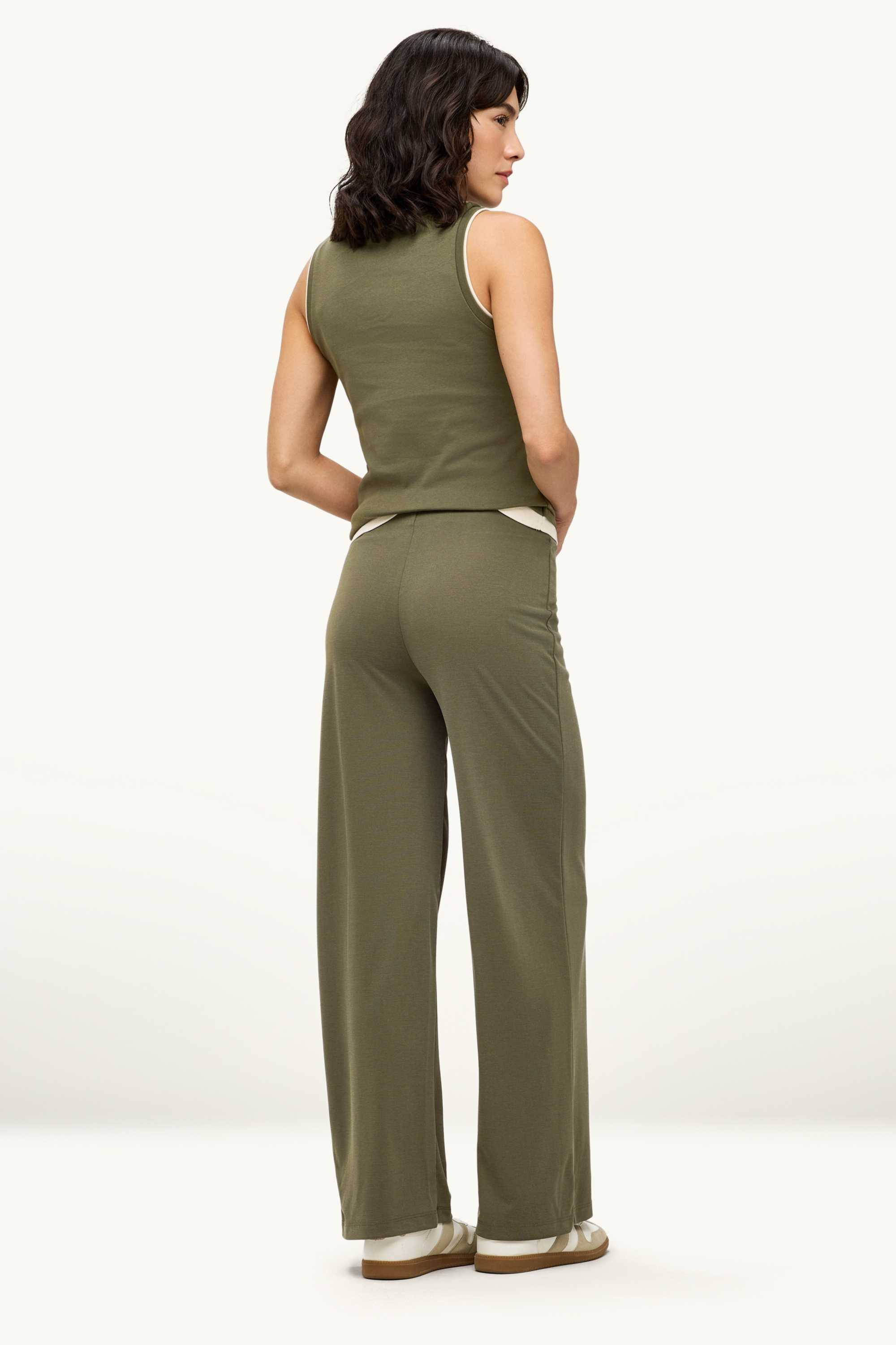 Cloth trousers - mid-rise waist - palazzo khaki