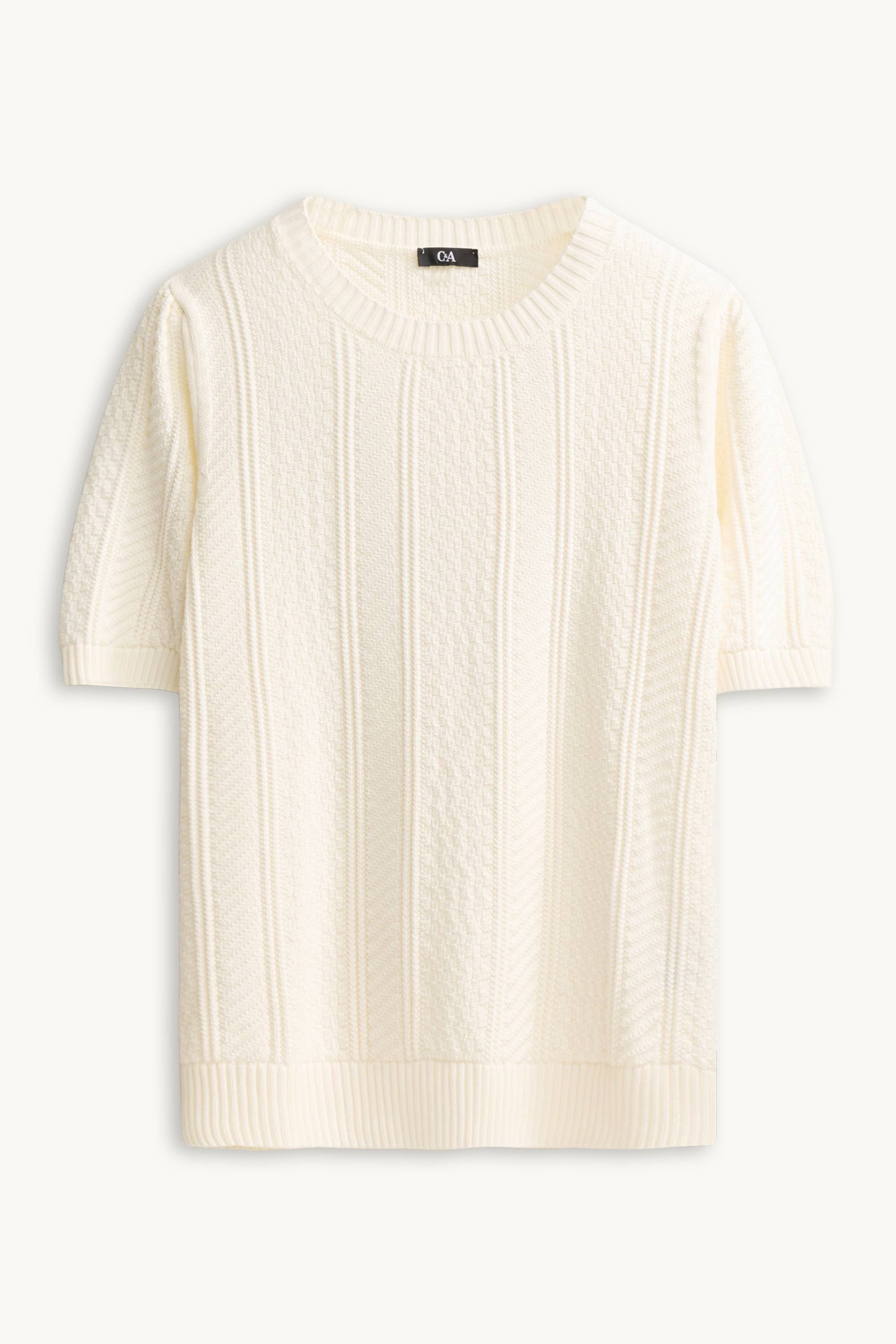 Knitted jumper - short sleeve - textured cremewhite