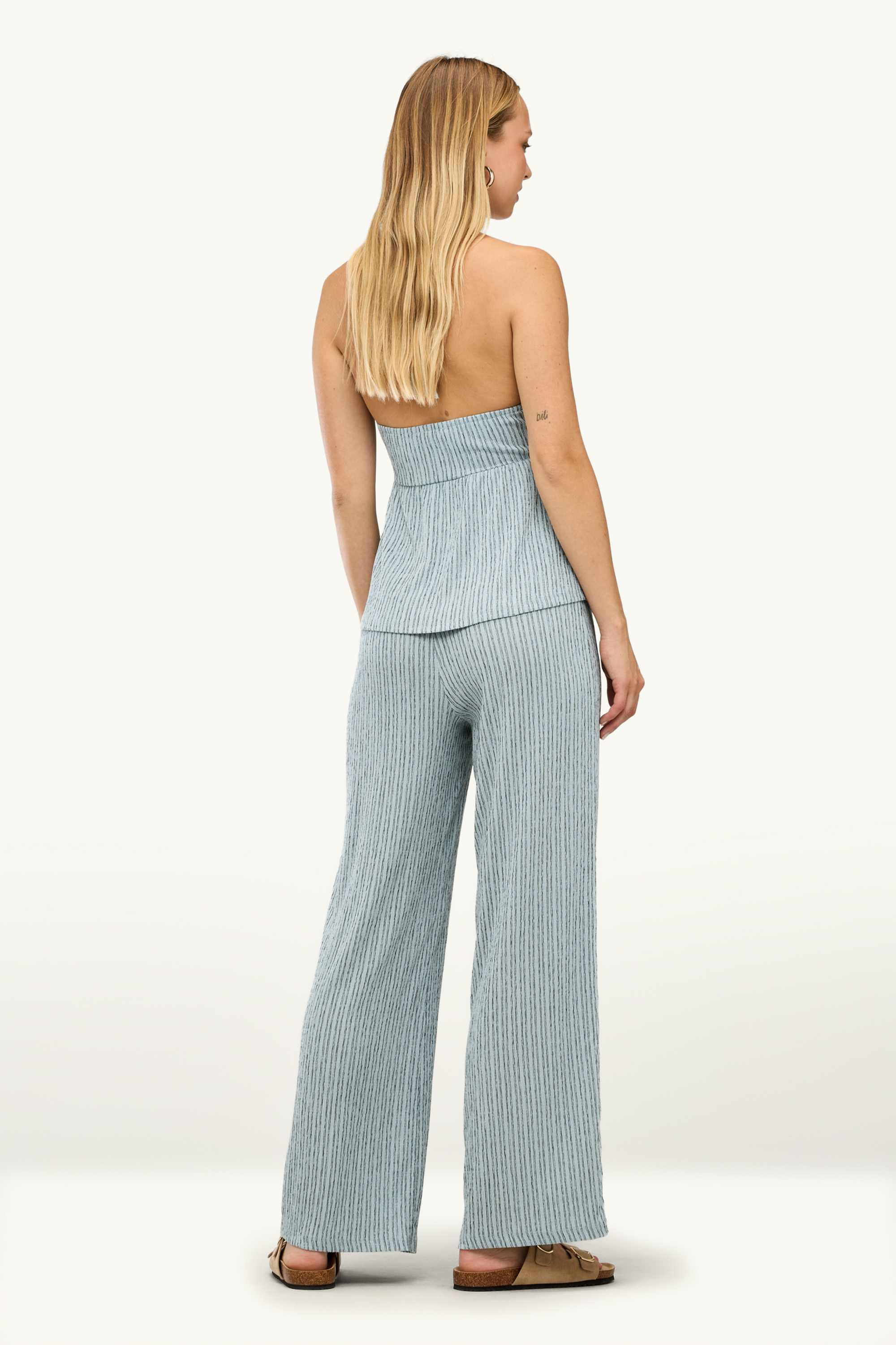 Cloth trousers - mid-rise waist - wide leg - striped light blue