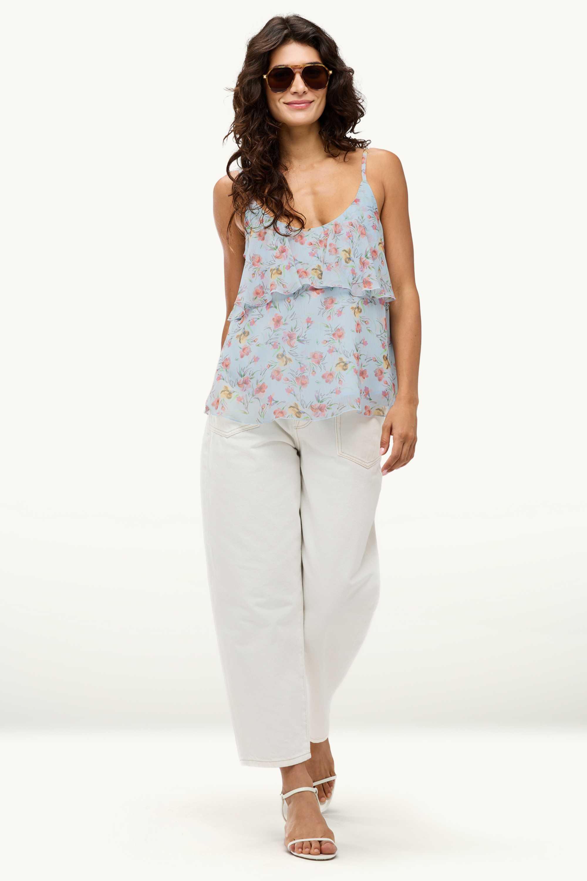 Chiffon blouse top - floral light blue