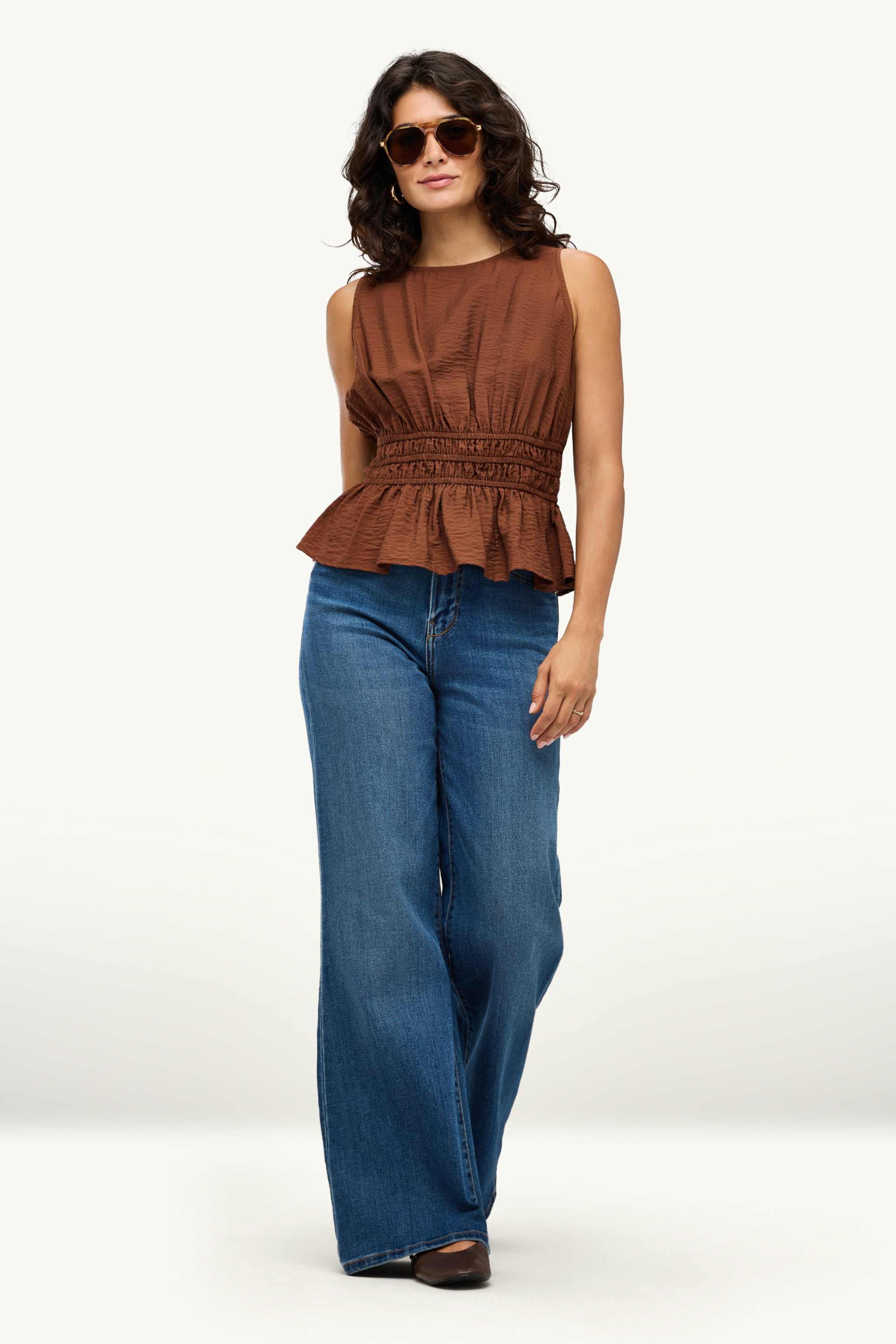 Blouse top - smocked rust