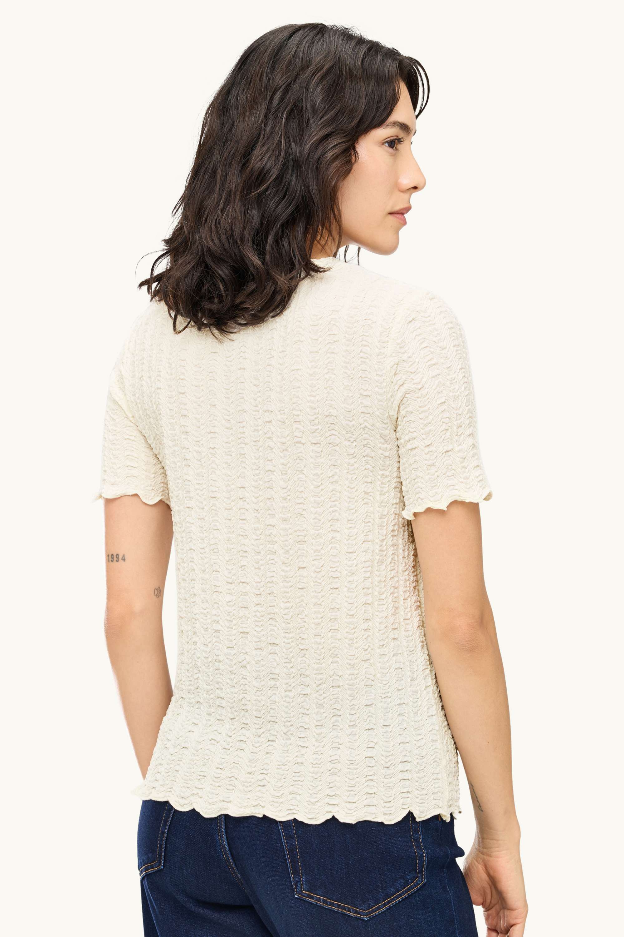 T-shirt - regular fit - textured cremewhite