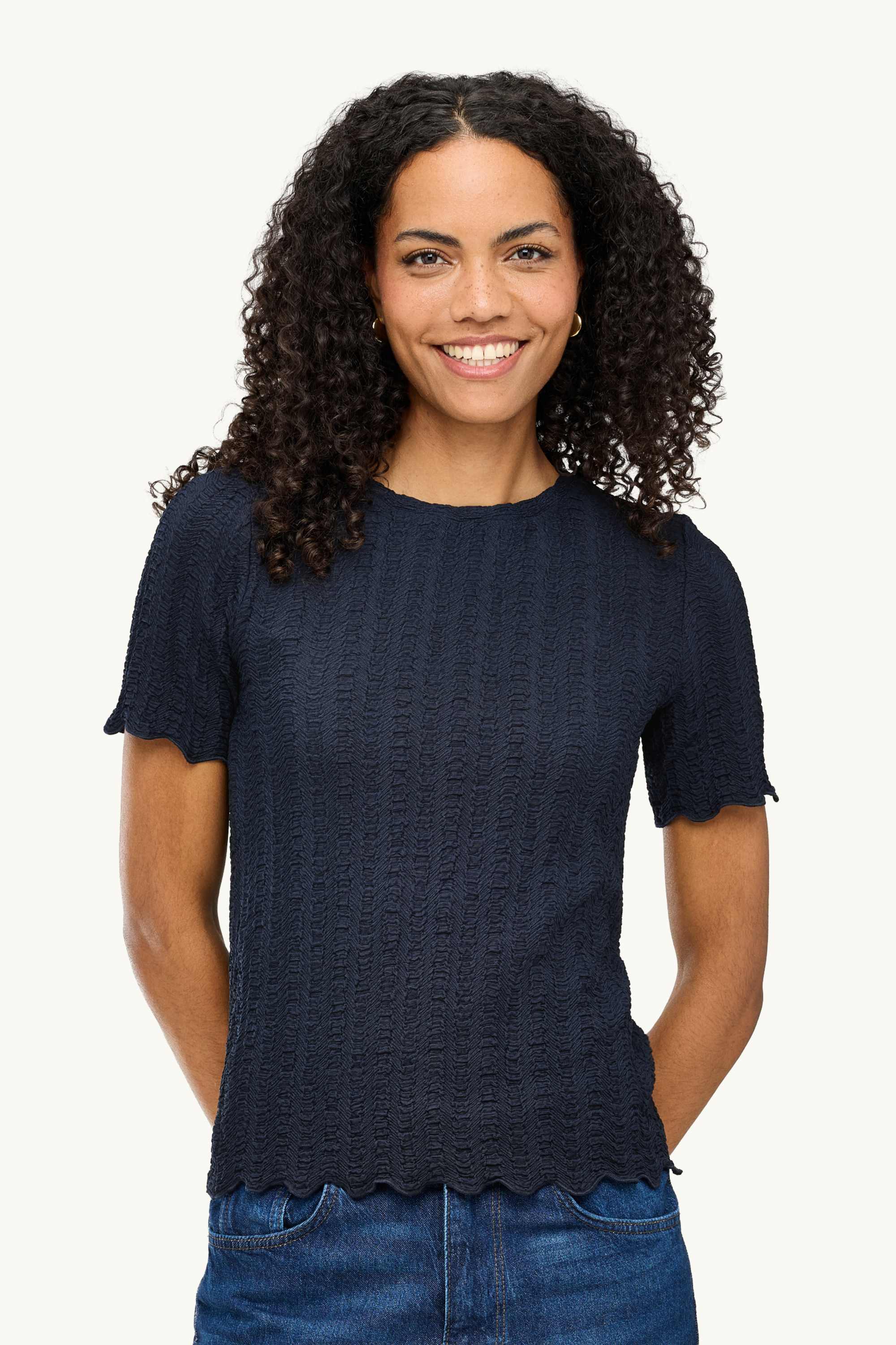 T-shirt - regular fit - textured dark blue
