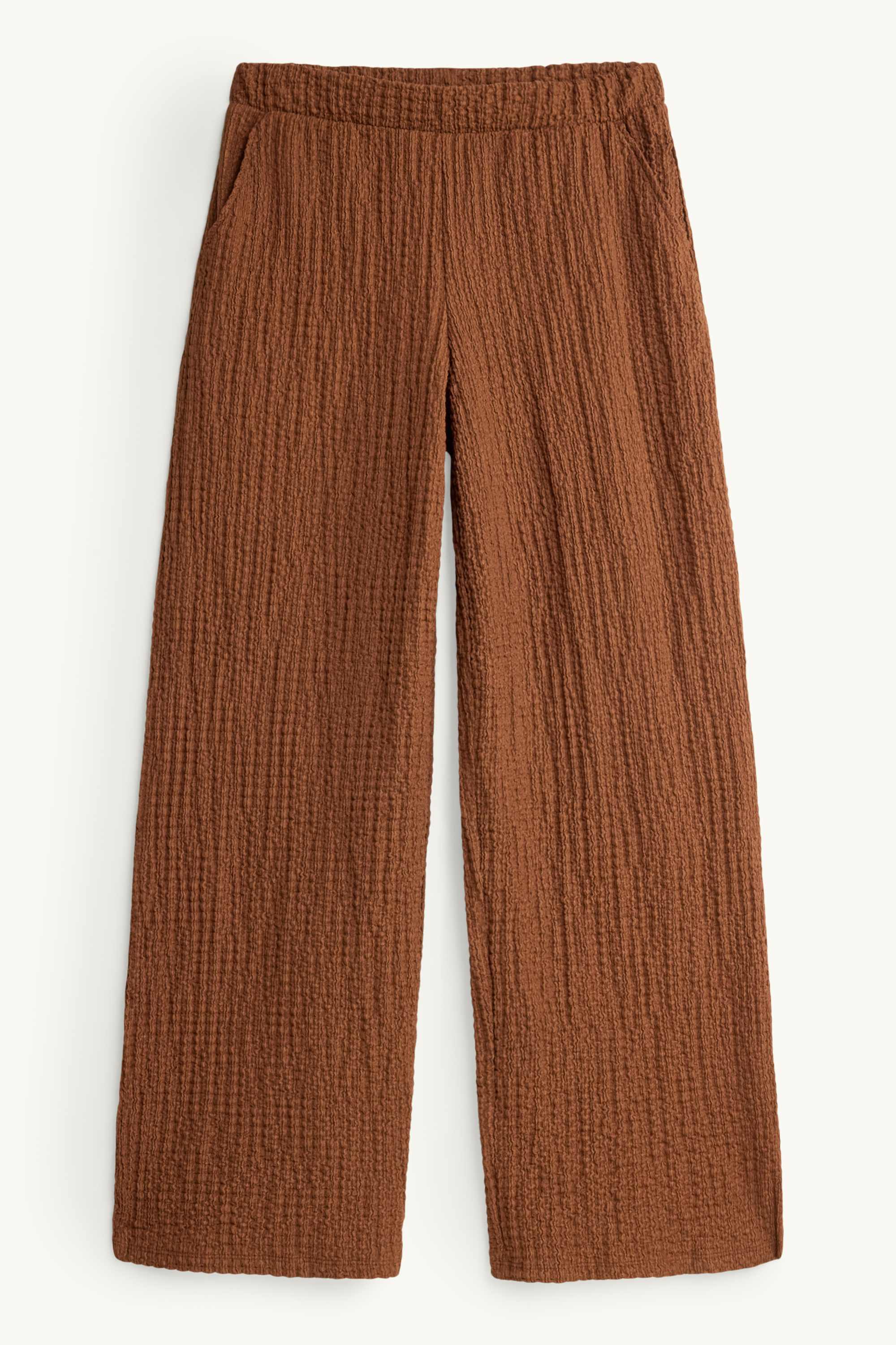 Trousers - mid-rise waist - straight fit - textured brown