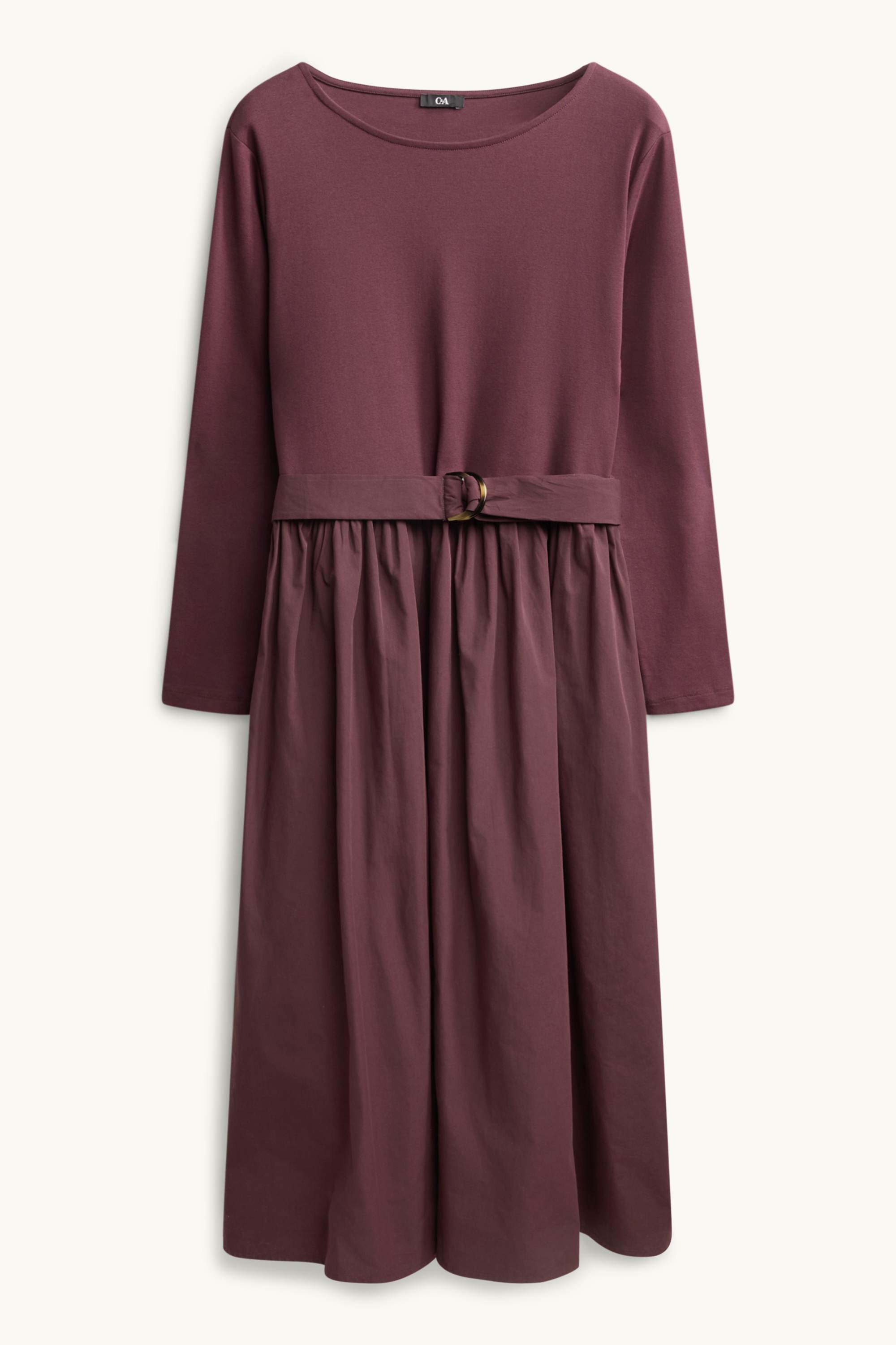 Fit & flare dress with belt bordeaux