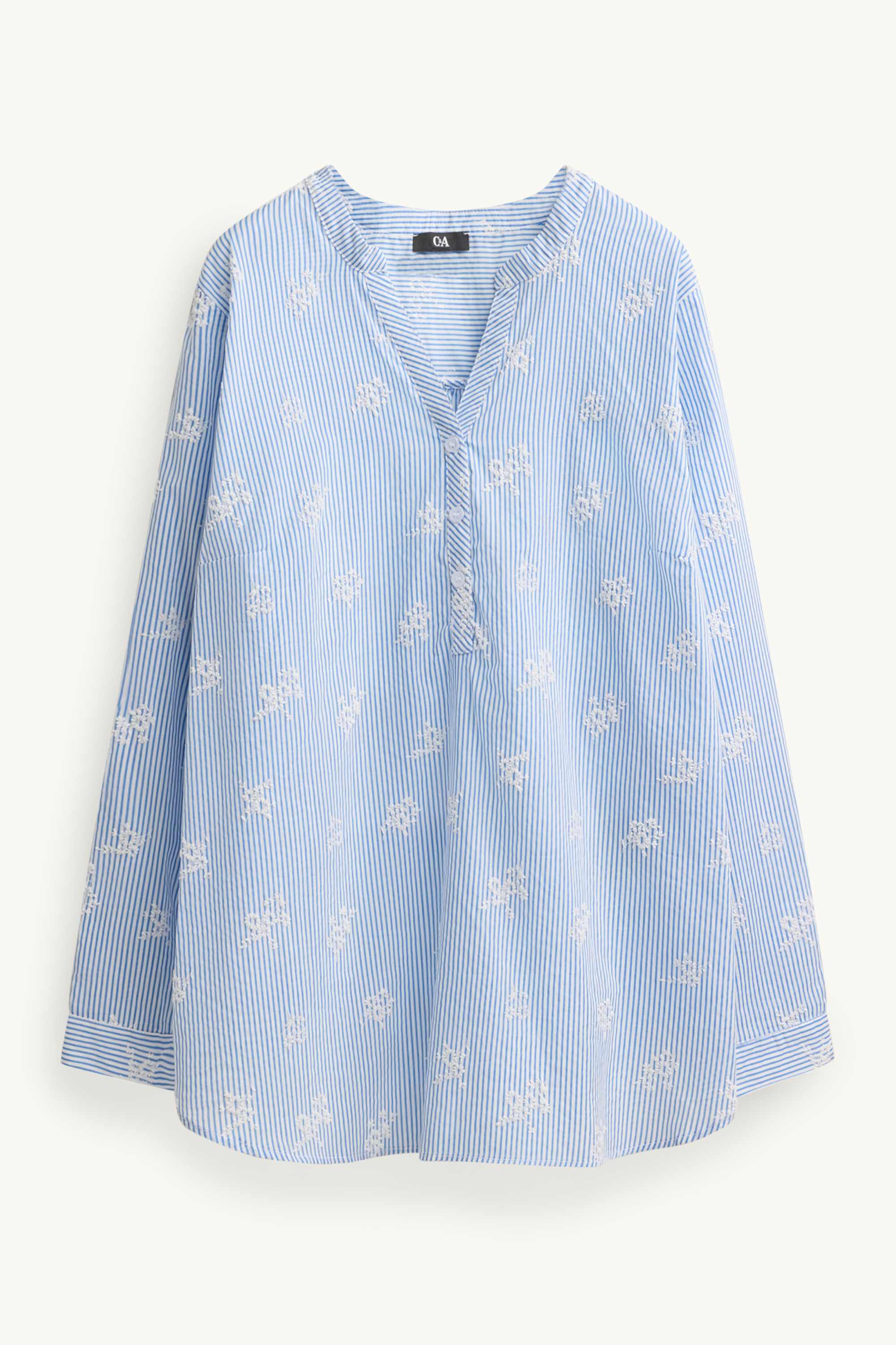 V-neck blouse - striped blue / white