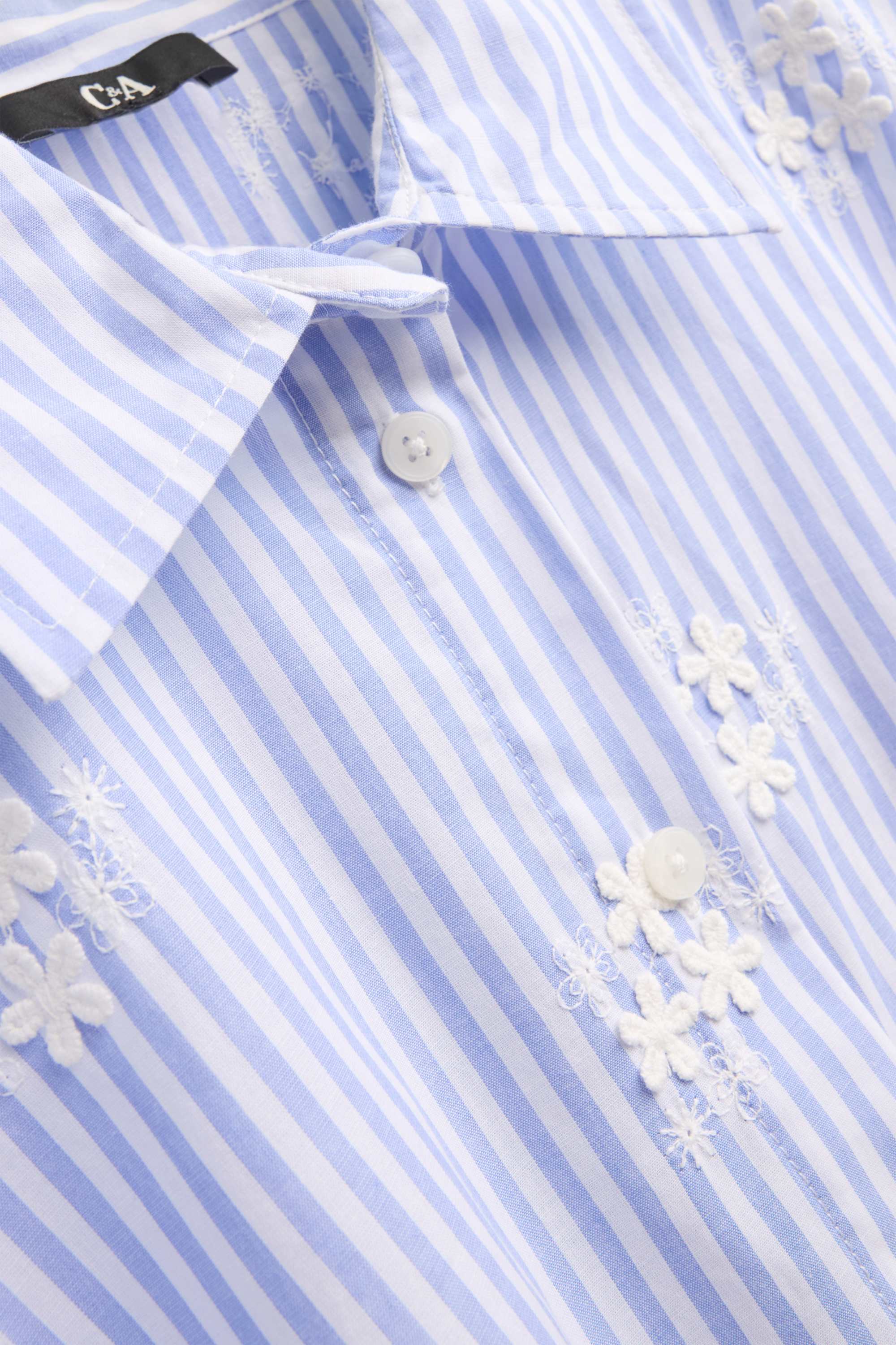 Shirt blouse - embroidered - striped - floral blue / white