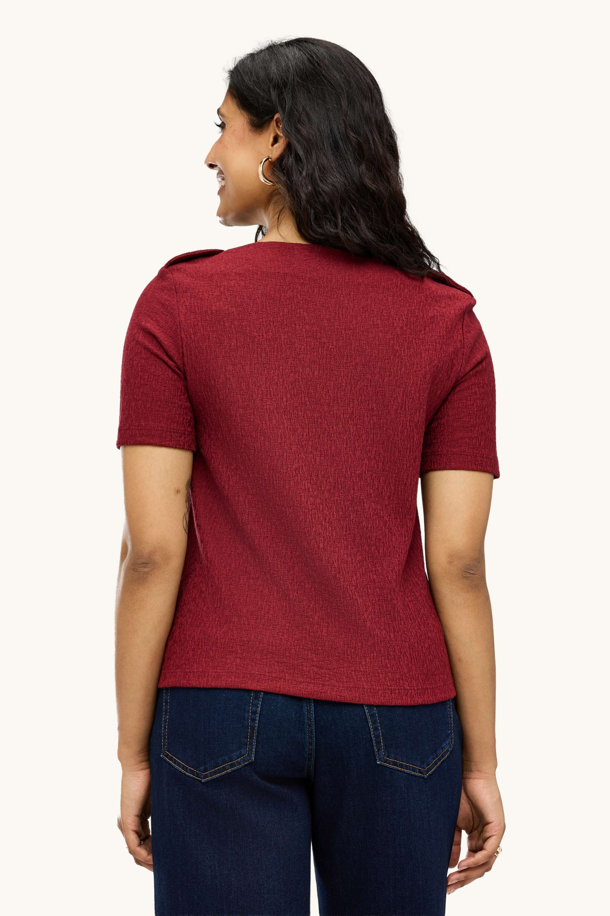 T-shirt - regular fit - smocked dark red