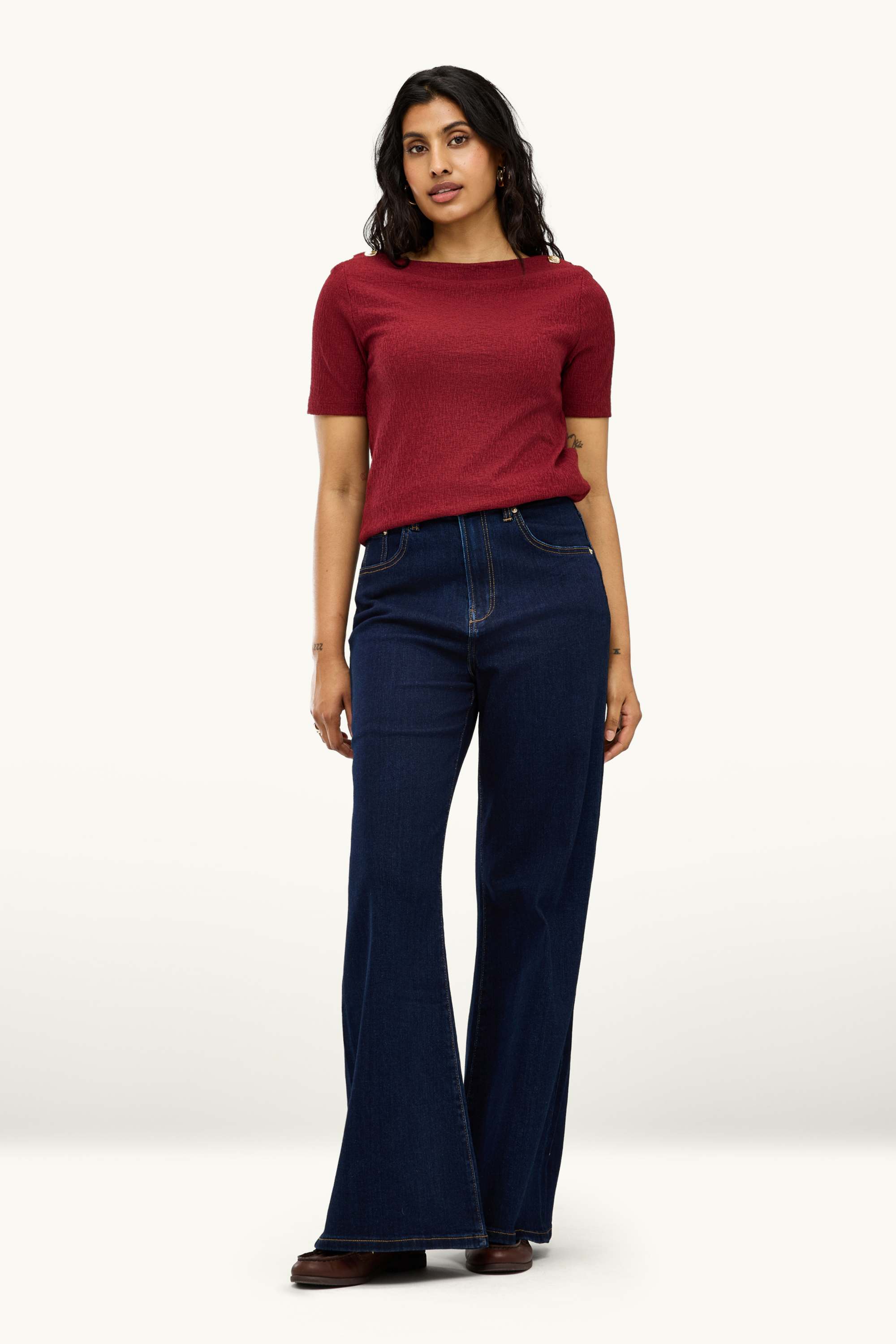 T-shirt - regular fit - smocked dark red