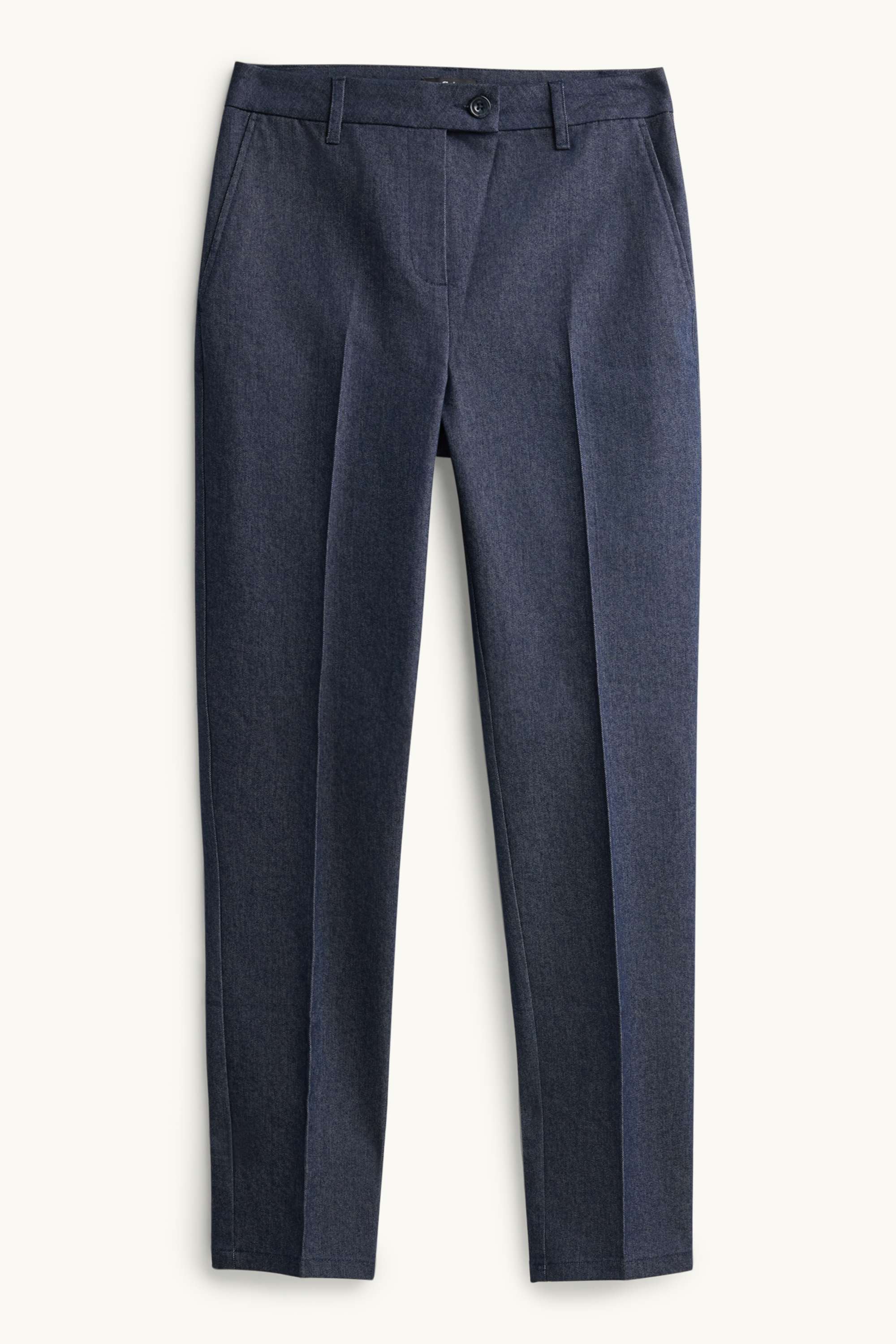Cloth trousers - mid-rise waist - tapered leg - denim look dark blue