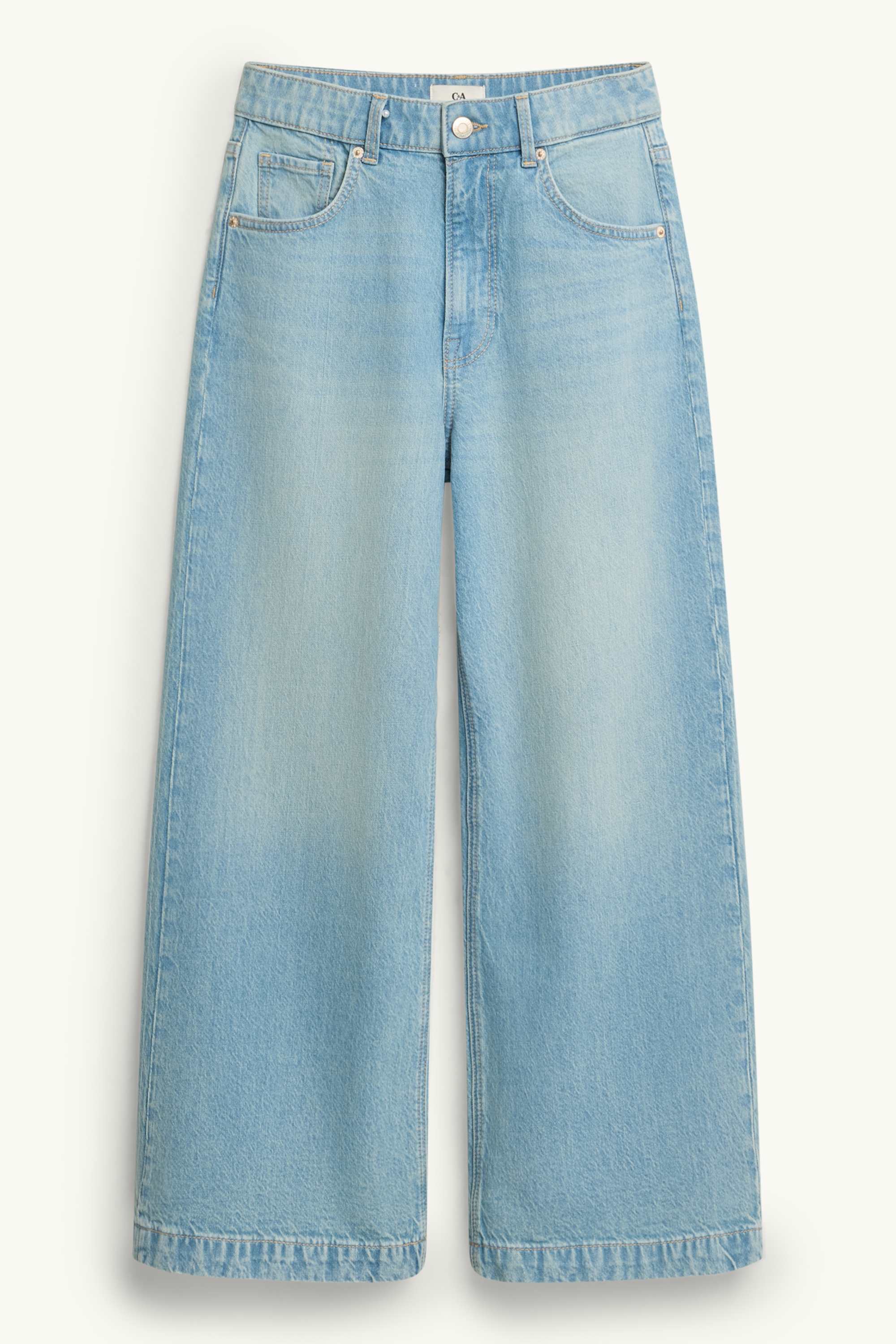 Cropped wide leg jeans - mid-rise waist denim-light blue (1)