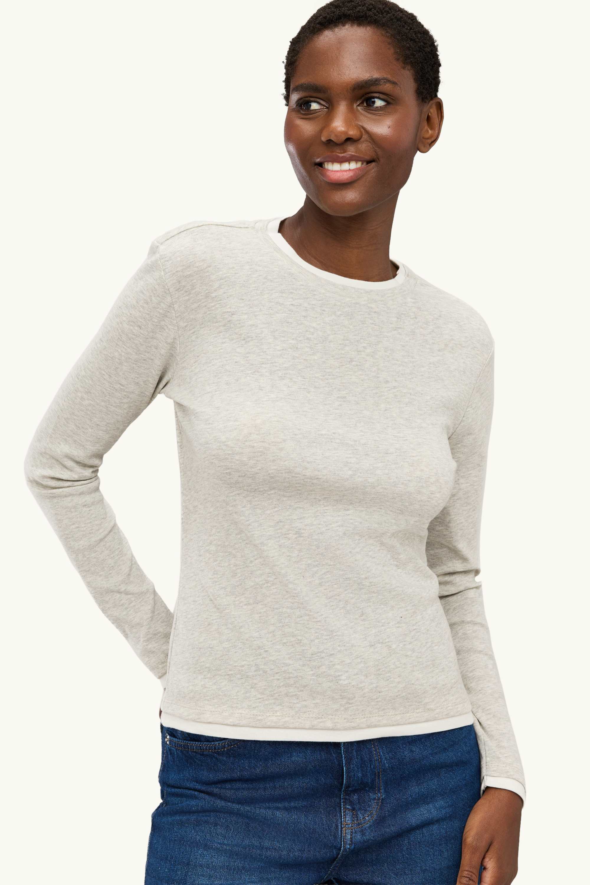 Long sleeve top - regular fit - 2-in-1 look light gray-melange