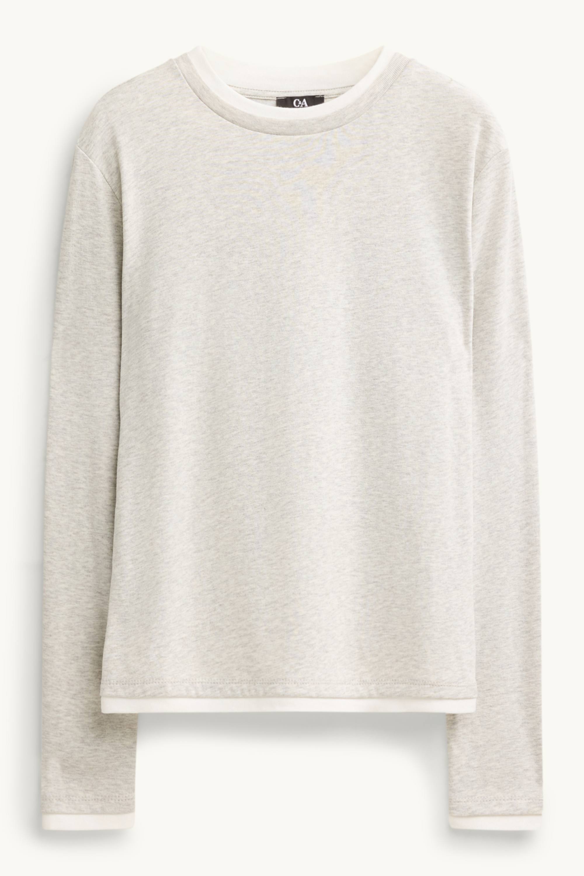Long sleeve top - regular fit - 2-in-1 look light gray-melange