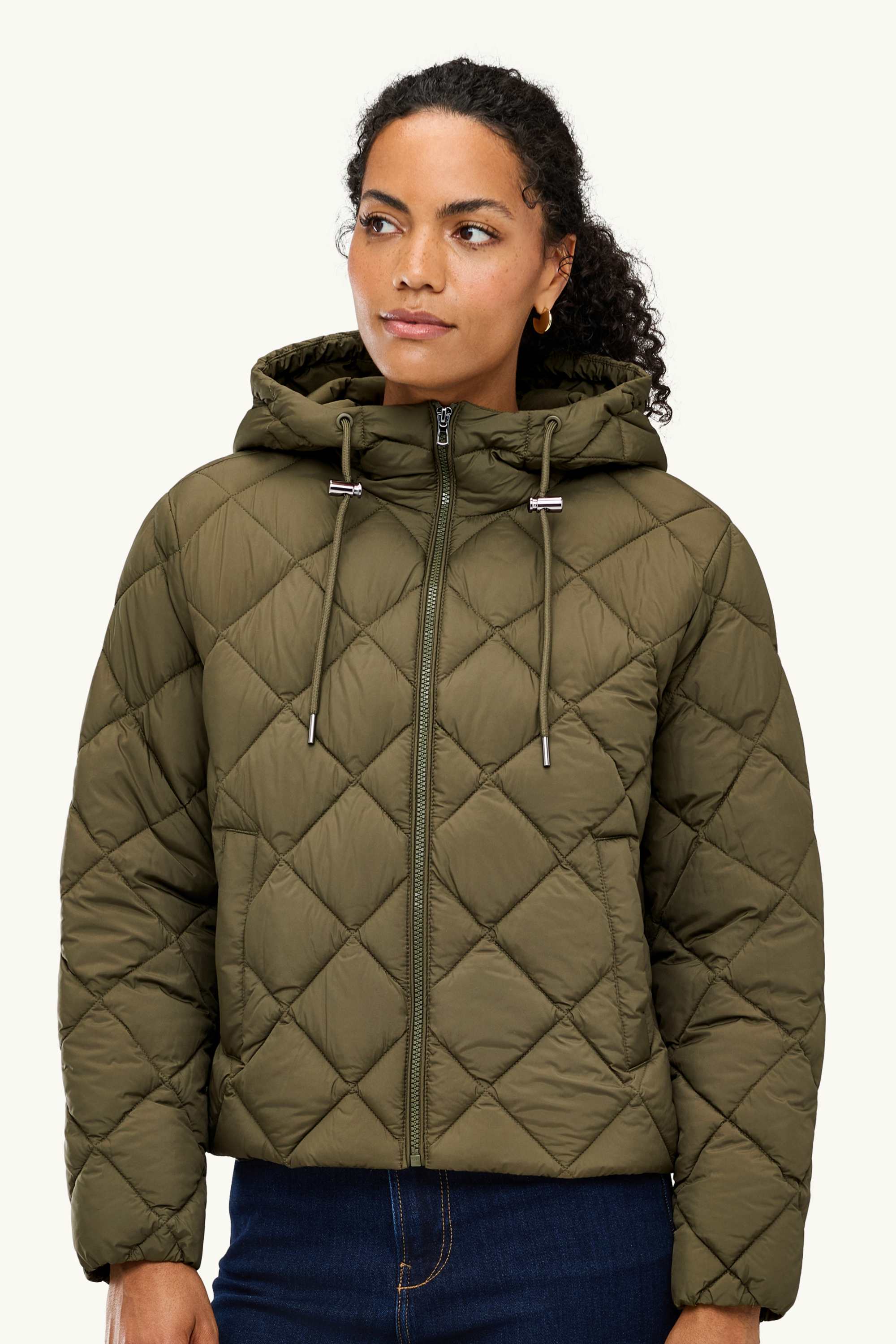 Quilted jacket with hood - water-repellent khaki