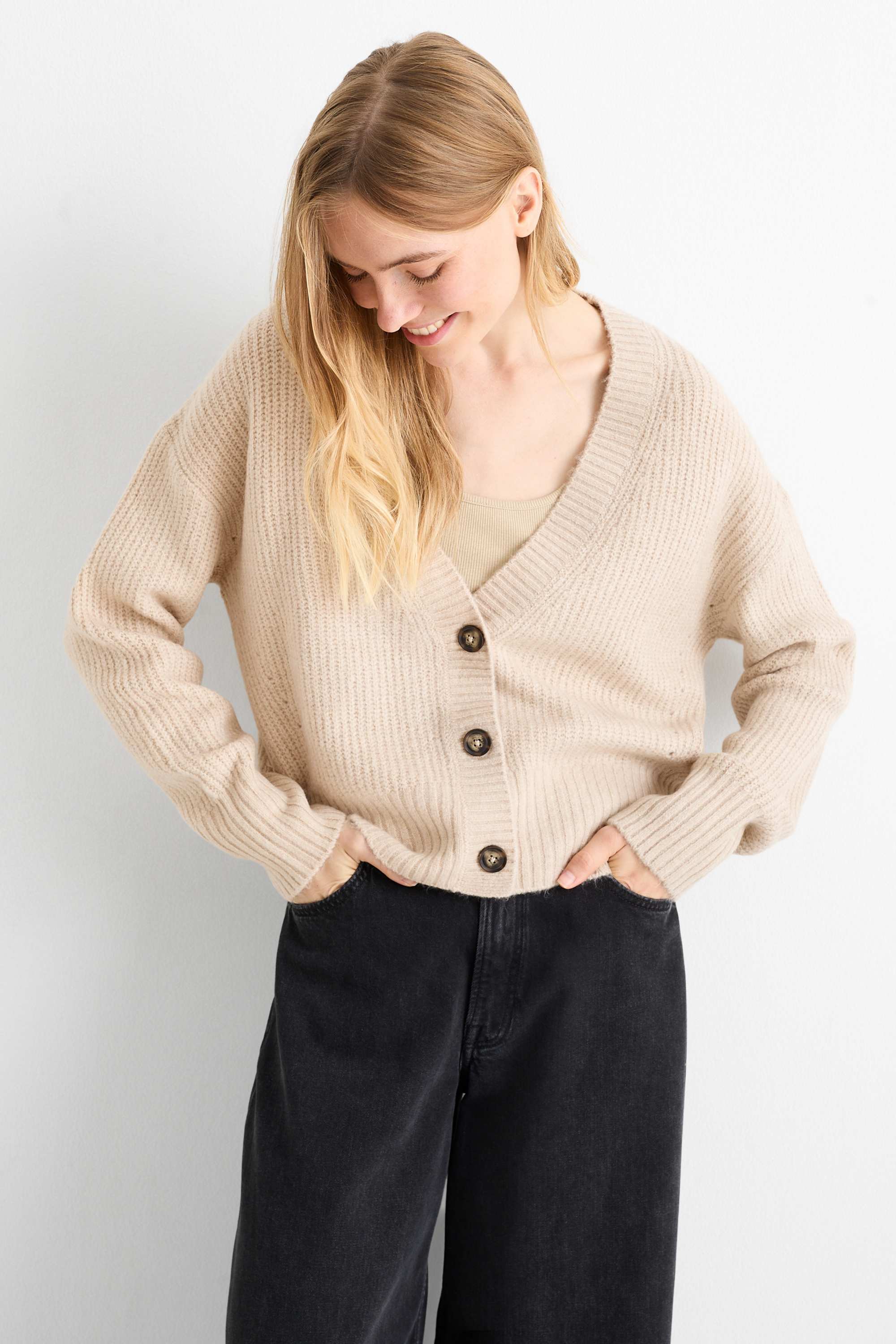 Cardigan - ribbed beige