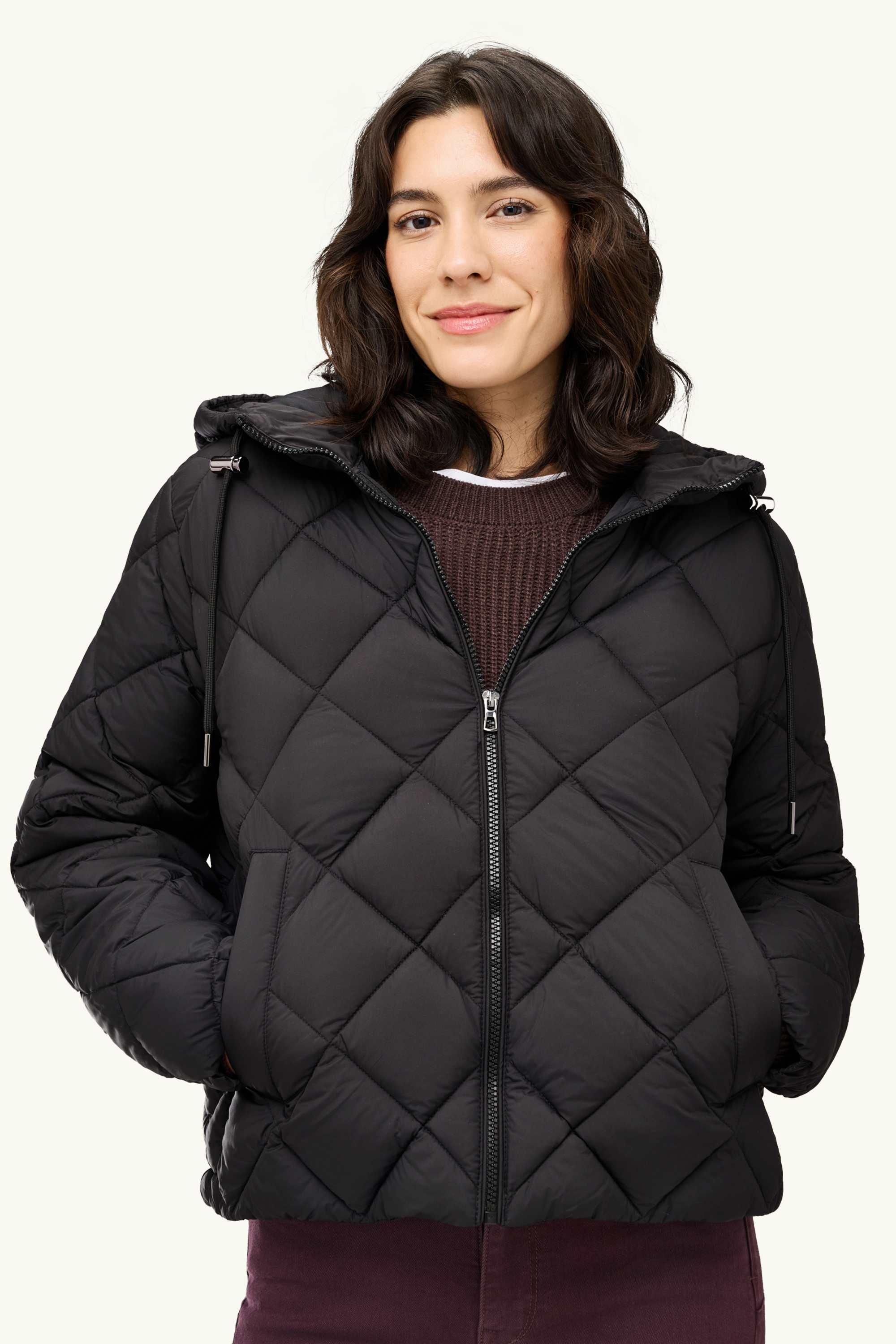 Quilted jacket with hood - water-repellent black