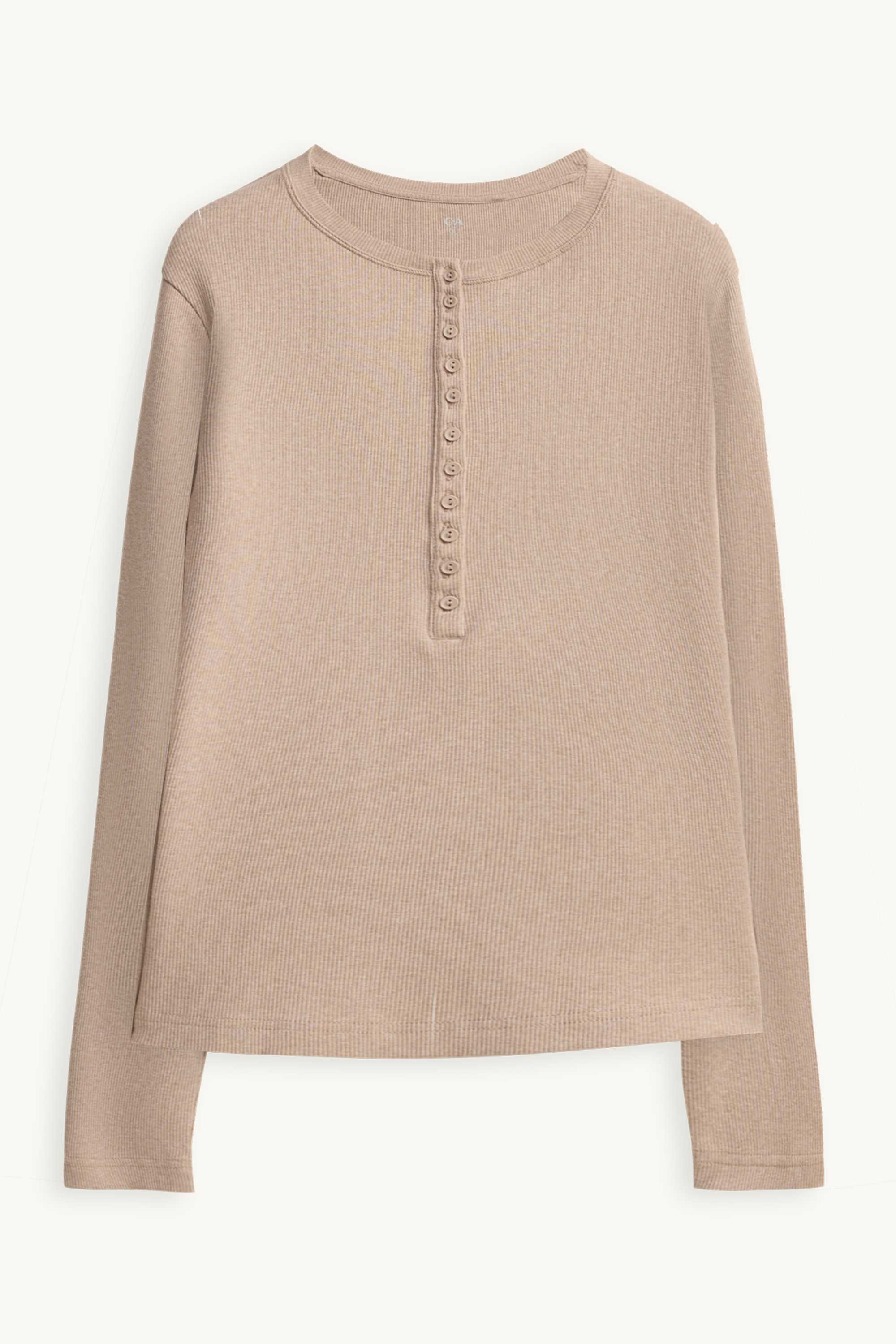 Henley T-shirt - slim fit - ribbed beige
