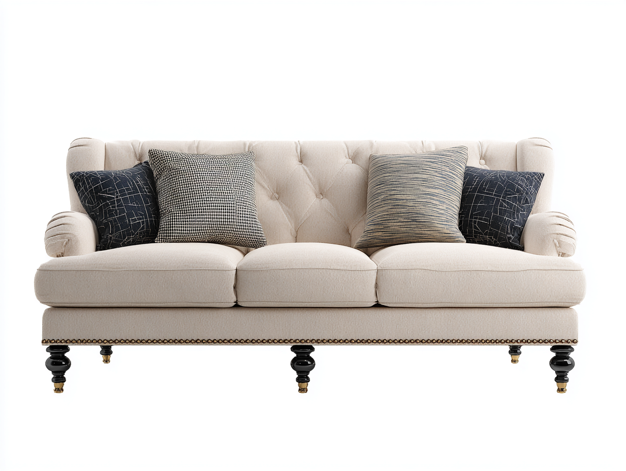 Divani a 3 posti in tessuto beige con dettagli neri per soggiorno 238x98x86 cm - design classico contemporaneo