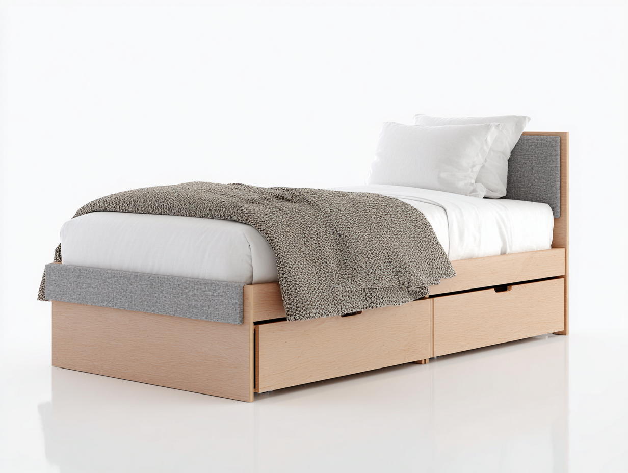 Letto singolo in legno 205x100x95 cm - naturale chiaro-grigio - design moderno con contenitore per camera